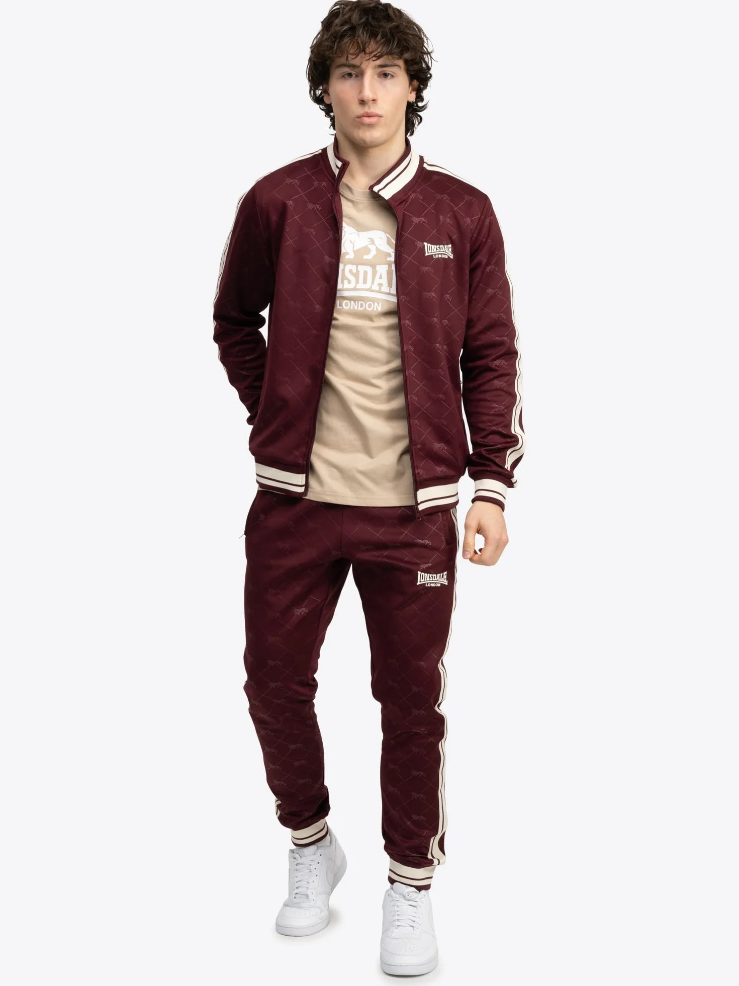 Lonsdale M?ski dres treningowy w?ski krój ASHWELL Oxblood/Ecru L, Oxblood/ecru, L