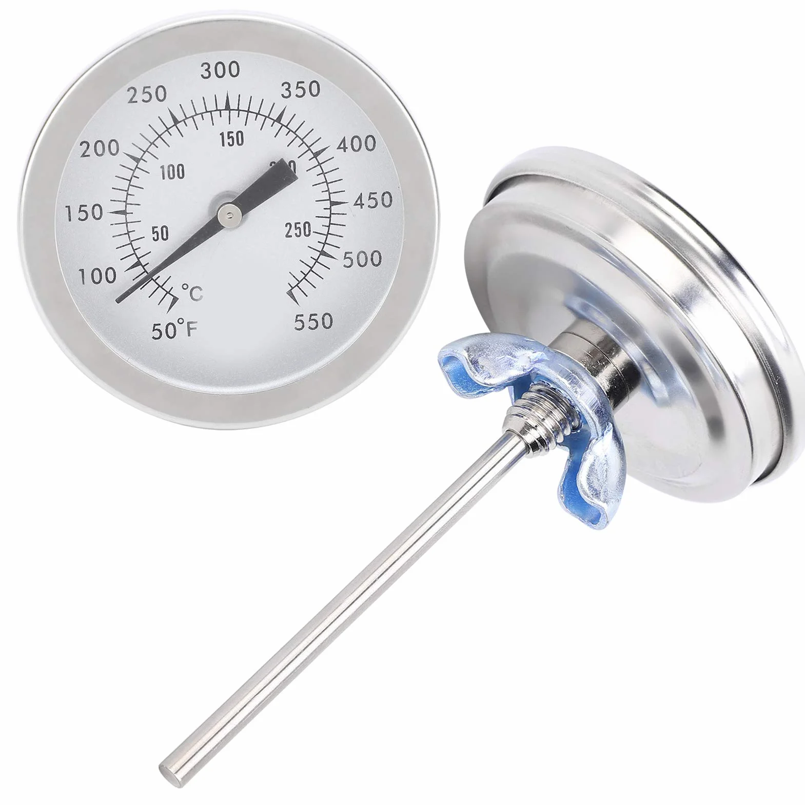 Termometr bimetaliczny grillowy 50-550°F, wskaźnik temperatury ze stali nierdzewnej, gwint 5/16 UNC, do grilla, pieca i pieczenia