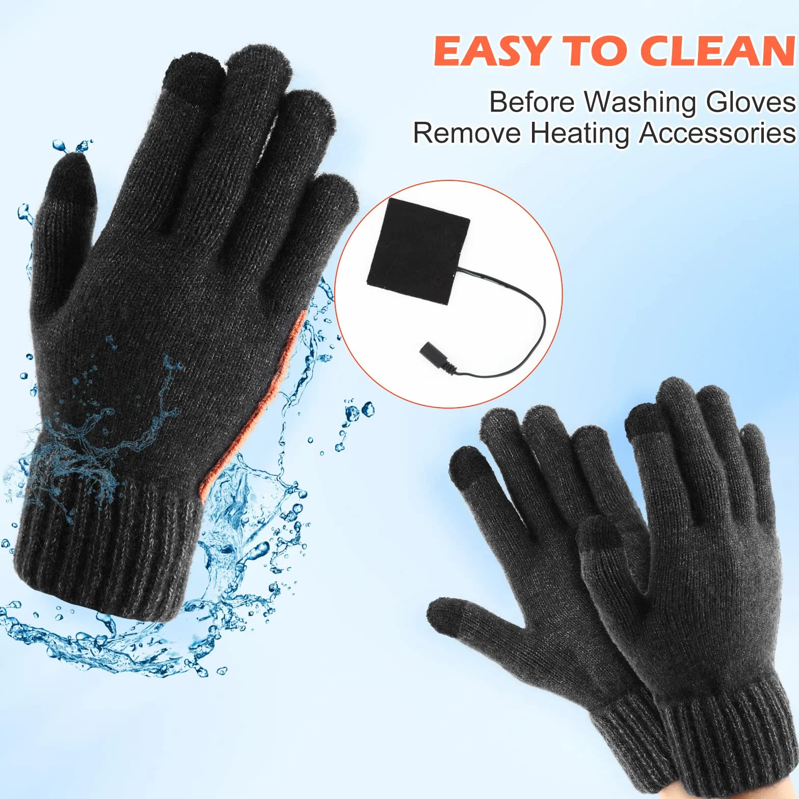 Podgrzewane rękawiczki USB elektryczne z regulacją temperatury wełniane dzianinowe zmywalne