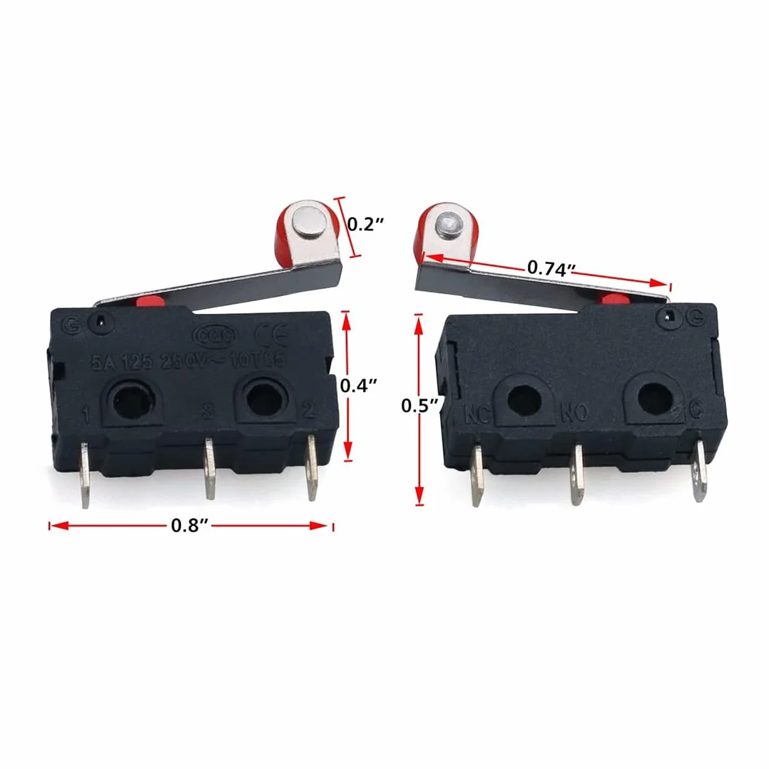 Hailege 10 szt. KW12-3 Roller Lever Arm Micro Limit Switch Normally Open Close Limit Switch Black
