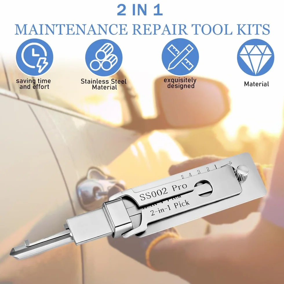 Zestaw 2 w 1 SS002 Pro Dietrich-Set dla S-Rillenschlösser Edelstahl-Schlüsseldecoder & Dietrichwerkzeug, Kompatibel mit Auto/Hausschlössern Leicht Präzise für Anfänger & Profis ss002 pro dietrich-set