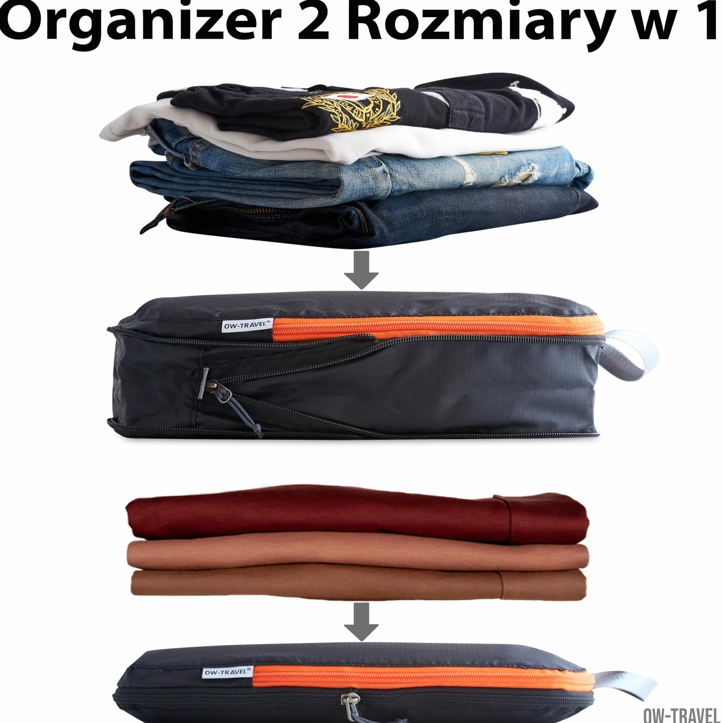 OW-Travel Łatwe do zorganizowania kompresyjne kostki do pakowania walizek. 4 Duże Kostki Podróżne do Torby Plecaka Bagażu. Akcesoria podróżne Niezbędne na wakacje. 4 szt. C zarny