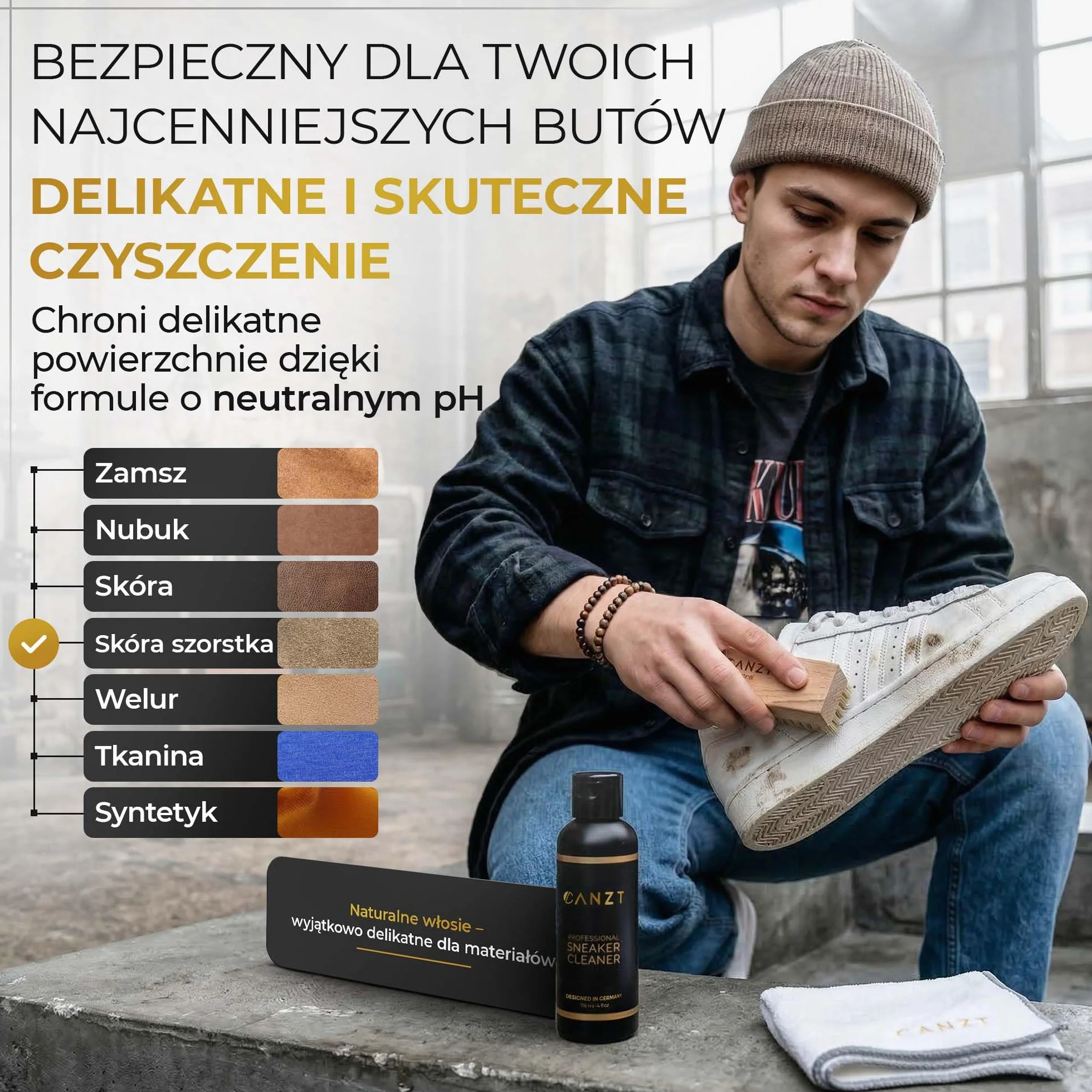 Canzt Zestaw do czyszczenia butów – Profesjonalny sneaker cleaner z miękką szczotką i ściereczką z mikrofibry – Do skóry, zamszu, nubuku i tekstyliów