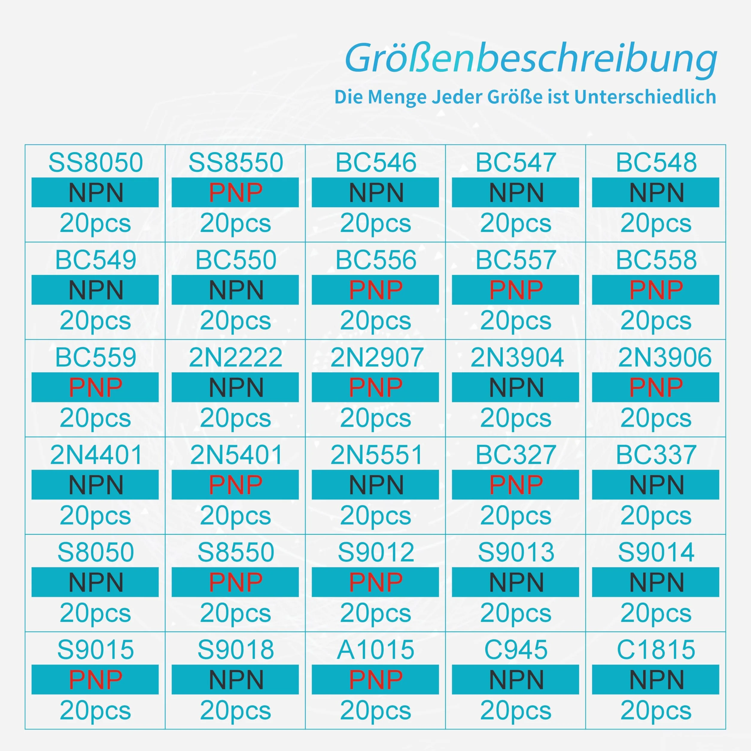 30 wartości 600 sztuk zestaw tranzystorów PNP NPN tranzystory SS8050 SS8550 BC546 BC547 BC548 BC549 BC550 BC556 BC557 BC558 BC559 2N2222 2N2907 2N390 4 2N3906 2N4401 2N5401 2N5551 BC327 BC337