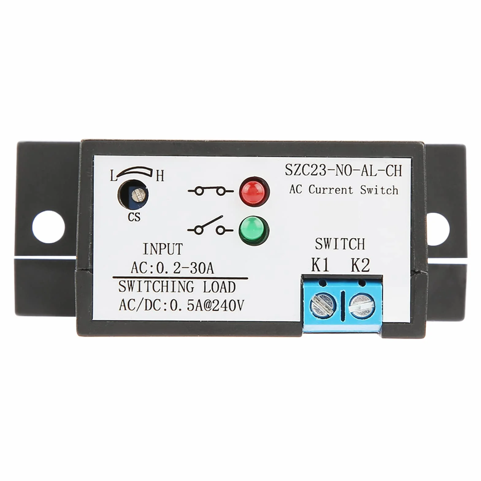 Current Sensing Switch, Normally Open Sensing Control Switch Adjustable AC 0.2-30A SZC23-NO-AL-CH IP30 Waterproof