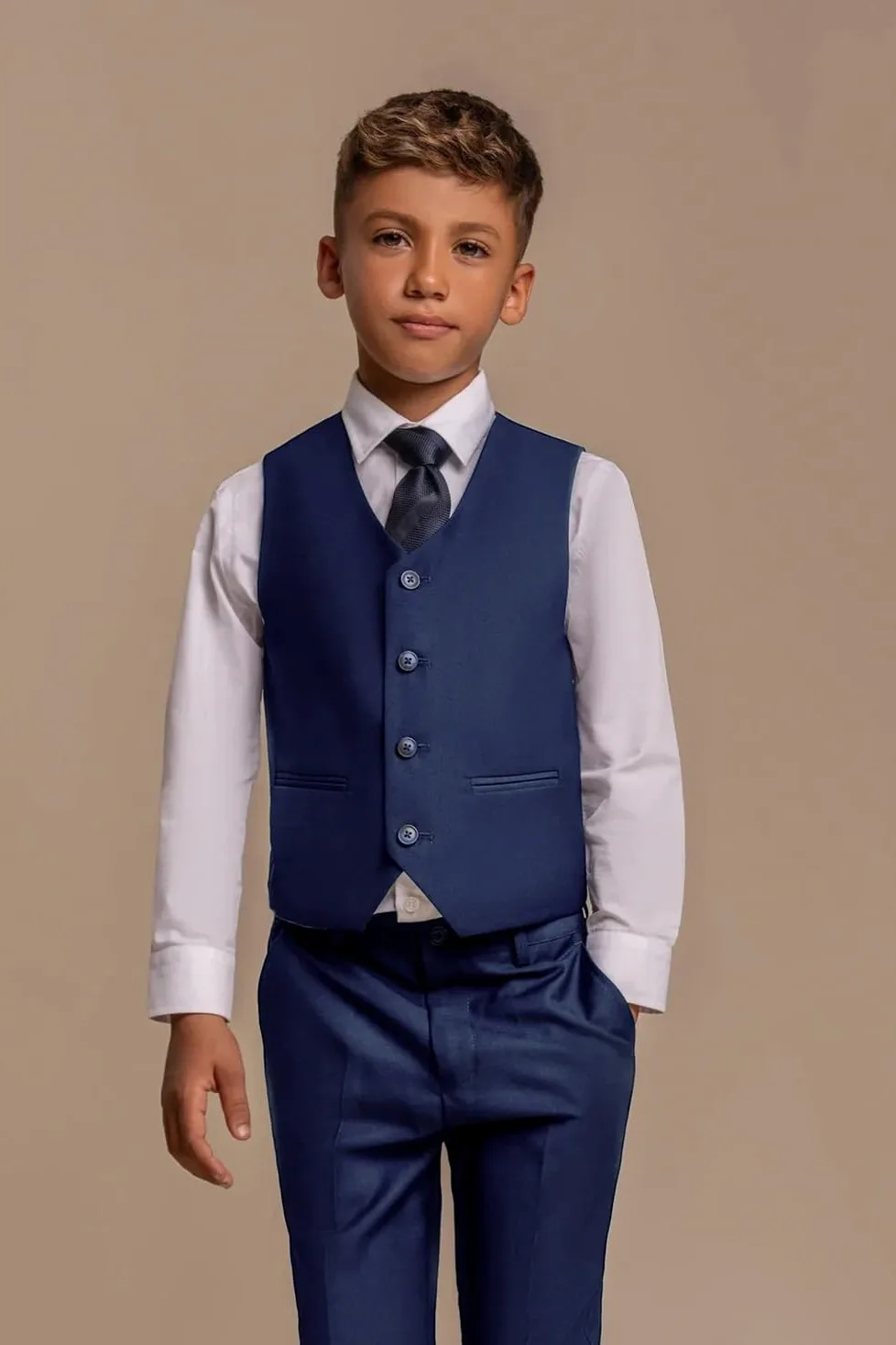 Cavani Formalny garnitur chłopięcy o wąskim kroju, Pageboy na wesele, studniówkę, komunię, wiek od 1 do 15 lat, 6-częściowy kombinezon chłopięcy, królewski błękit, 5 lat