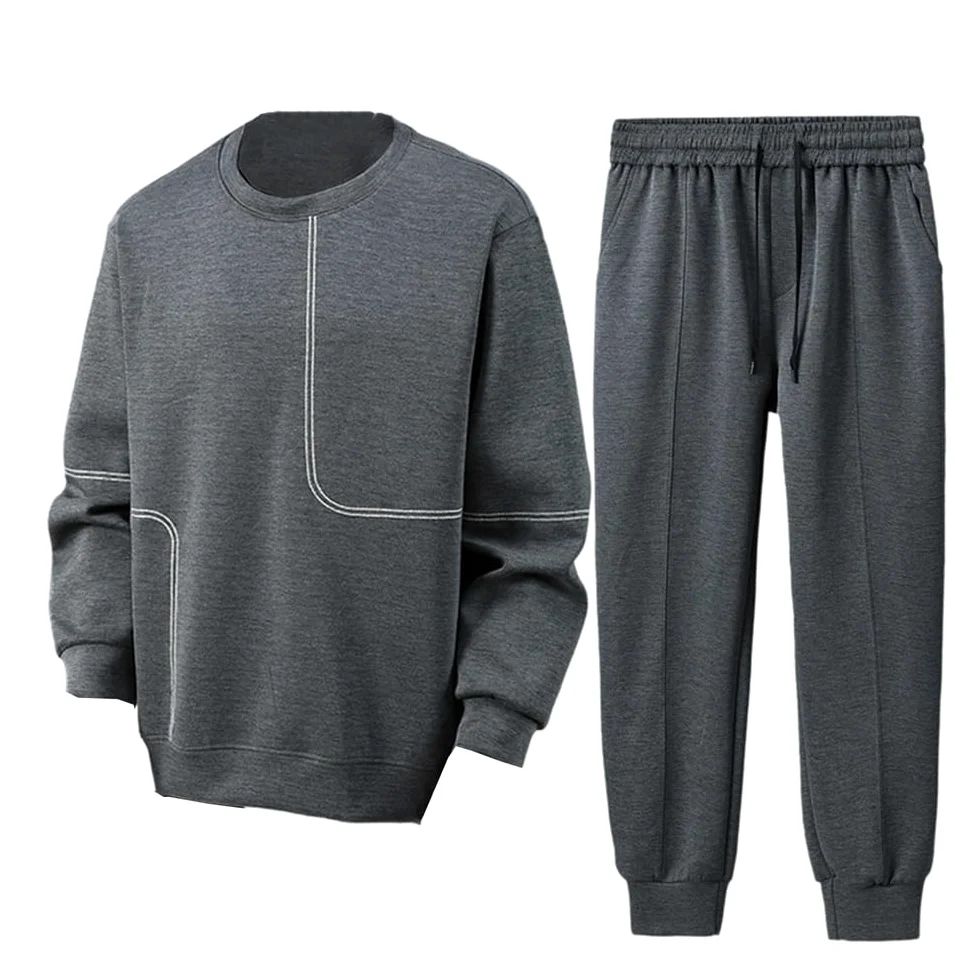 Męski casualowy dres z długim rękawem, bluza z okrągłym dekoltem i spodnie dresowe, komplet 2-częściowy