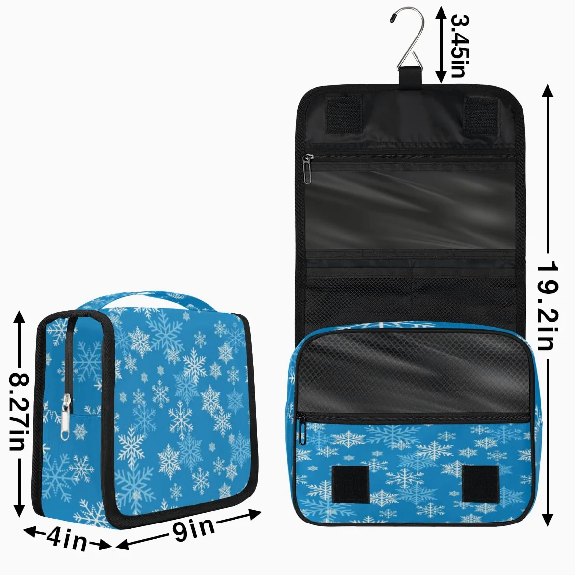 Śnieżynka Podróżna Kosmetyczka Niebieski płatek śniegu Torba do mycia Torba Unisex Wiszące przybory toaletowe Kosmetyczka Organizer do makijażu, wielobarwny, Jeden rozmiar
