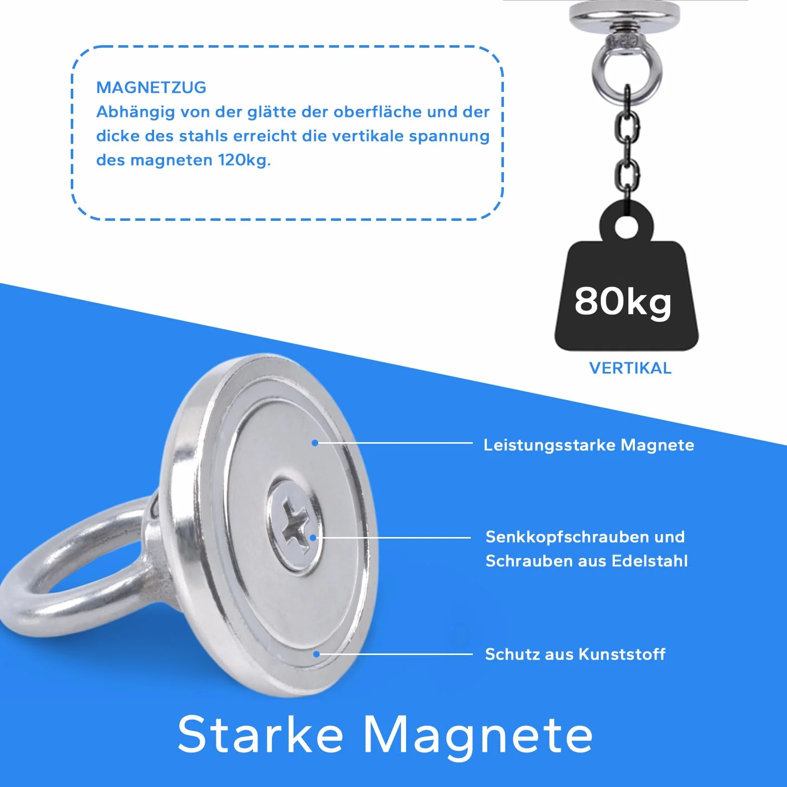Silne magnesy neodymowe, siła ciągnąca, wytrzymałe, bardzo mocne magnesy, 48 mm, przemysłowy magnes do pobierania w rzece i ratownictwie, 1 opakowanie