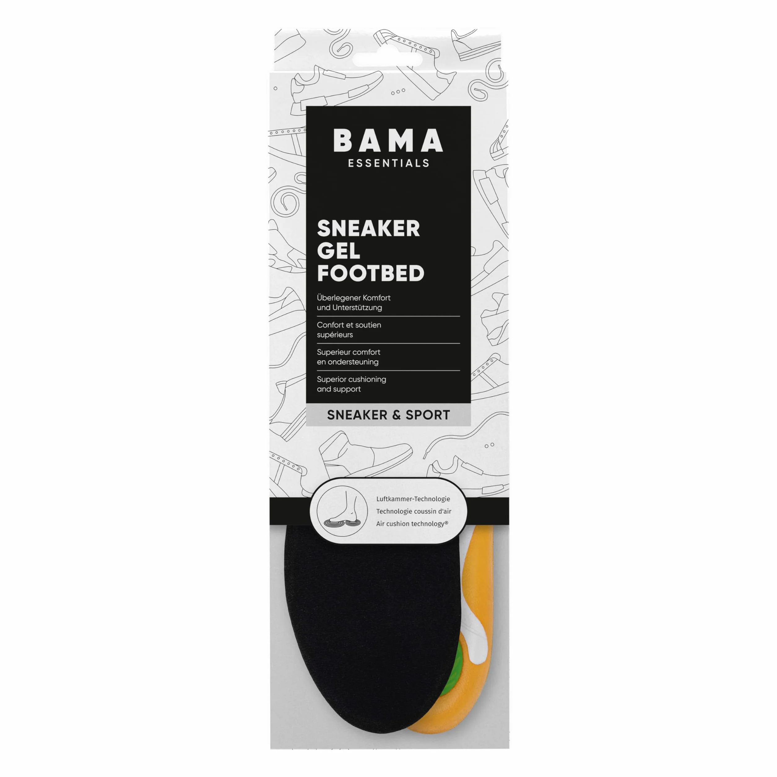 Wkładki Żelowe do Butów Bama Sneaker Gel Footbed - Wkładki do Butów Zapewniające Wygodę i Wsparcie dla Dorosłych do Butów Sportowych i Trampek 1 Para - 42/43 EUR