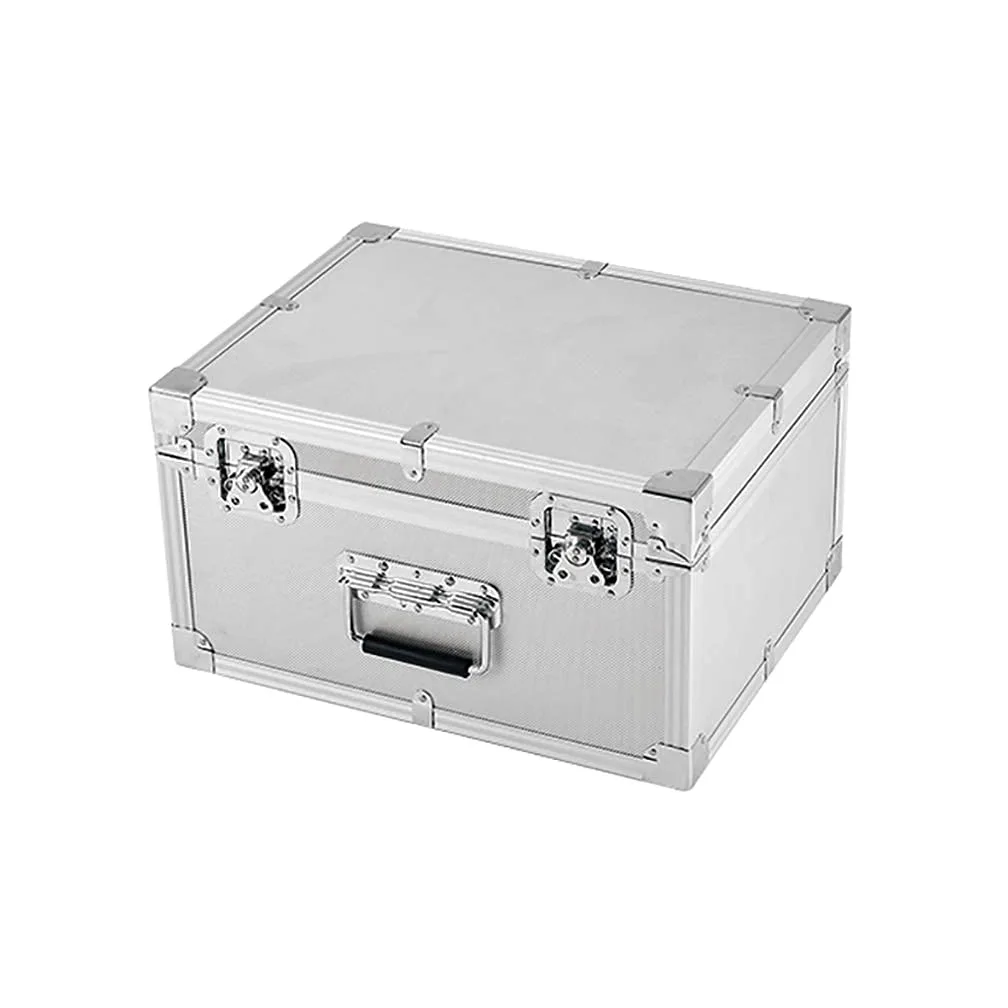 Aluminiowa skrzynka do przechowywania, przenośna twarda walizka lotnicza skrzynka narzędziowa z uchwytem podróżna skrzynka transportowa srebrna wielofunkcyjna walizka na sprzęt, 450 x 370 x