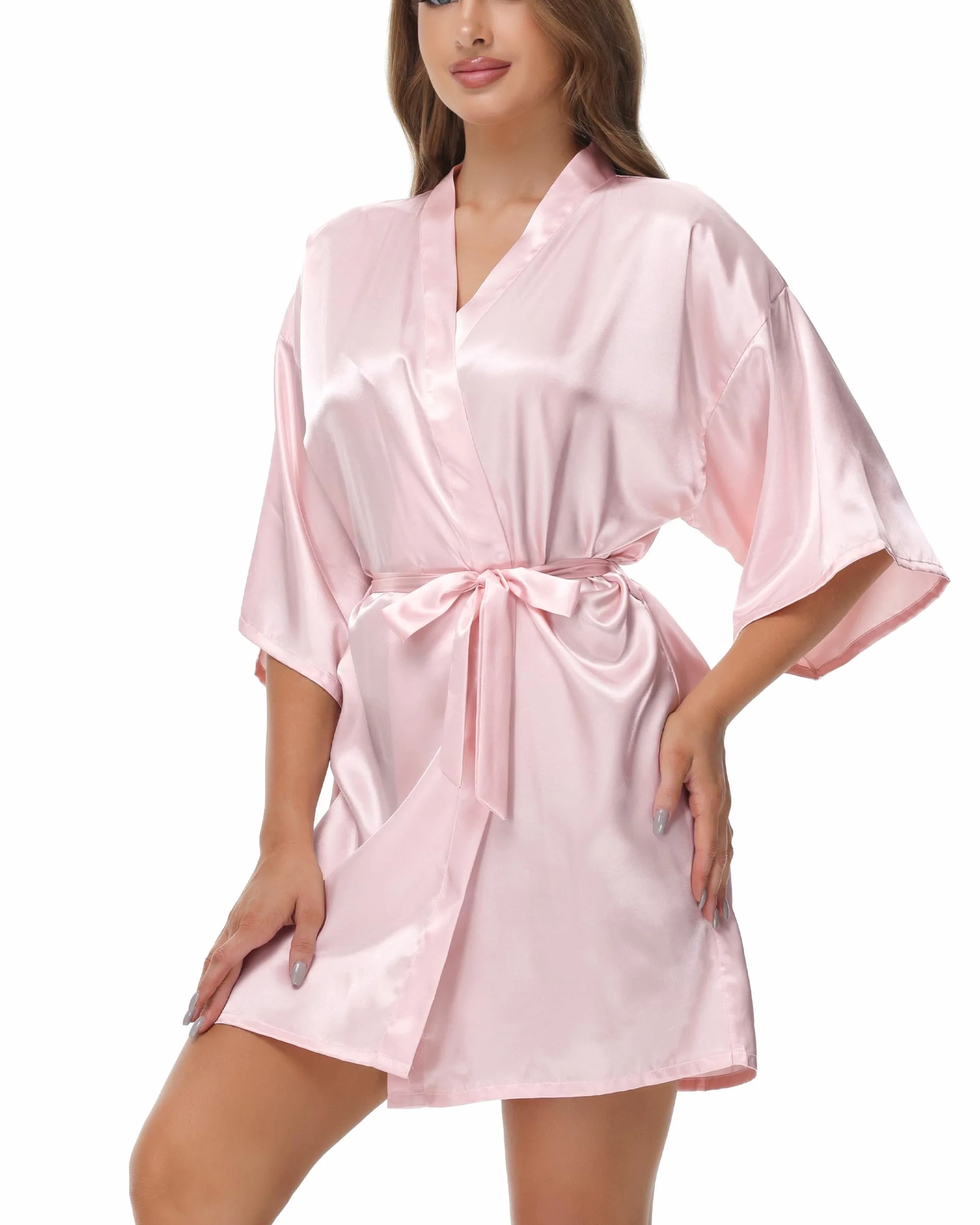 Damski Szlafroki Satynowy Letni Damski Zlafrok Kimono Damski Krótki z Rękawami 3/4 Jedwabny Szlafroczek Kobiety