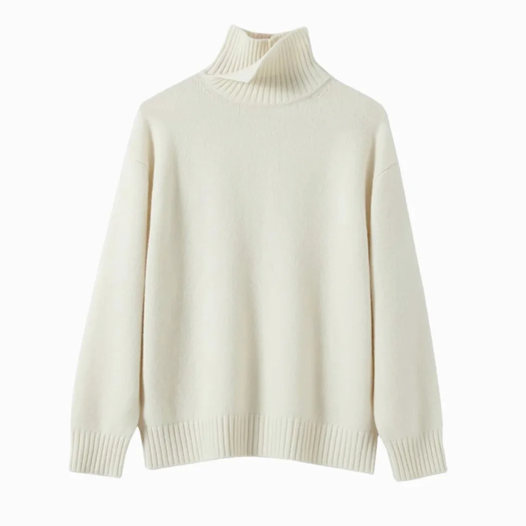 Damski sweter z golfem w jednolitym kolorze, oversize, sweter na co dzień
