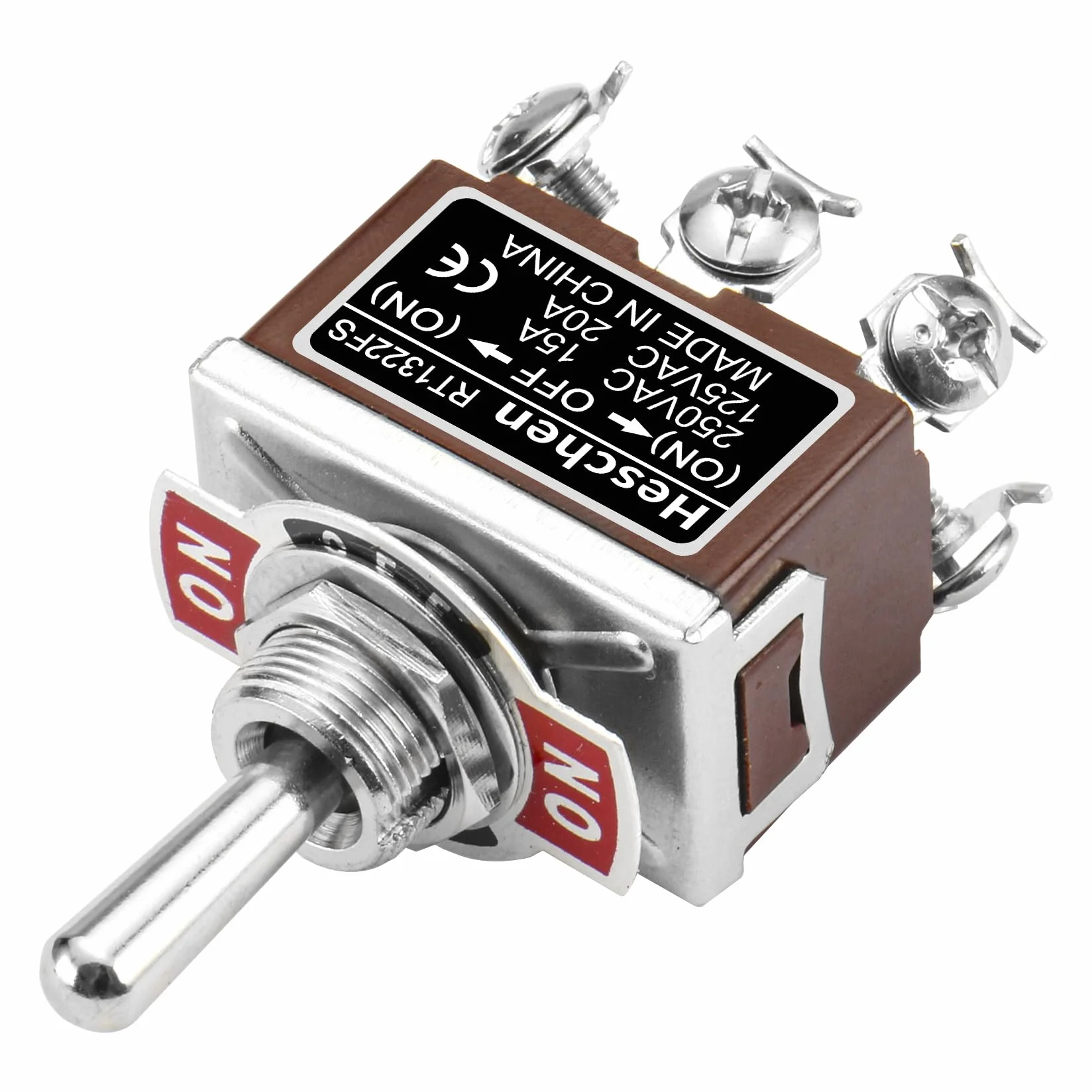 Heschen - Metalowy przełącznik dwustabilny chwilowy DPDT - (Włączony)/Off/(ON) 3 pozycje - 15 A, 250 V AC, CE