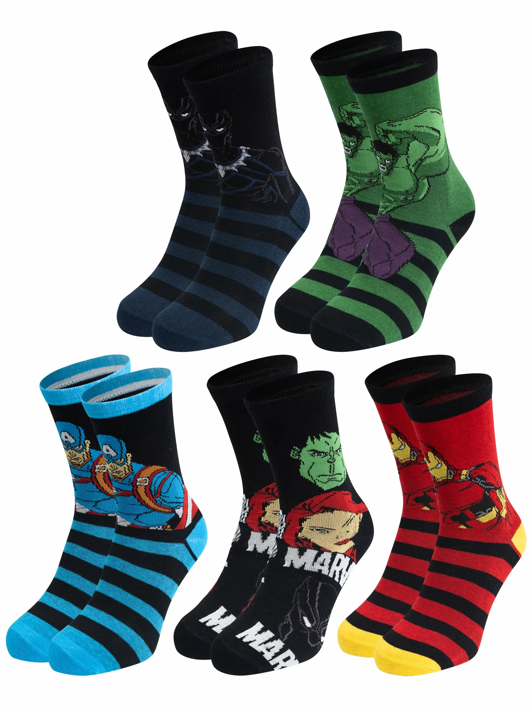 United Labels Skarpety męskie Marvel – Black Panther, Iron Man, Captain America, Hulk itp. Męskie pończochy do sneakersów 40-45 (5 sztuk), wielokolorowa, 40-45 EU
