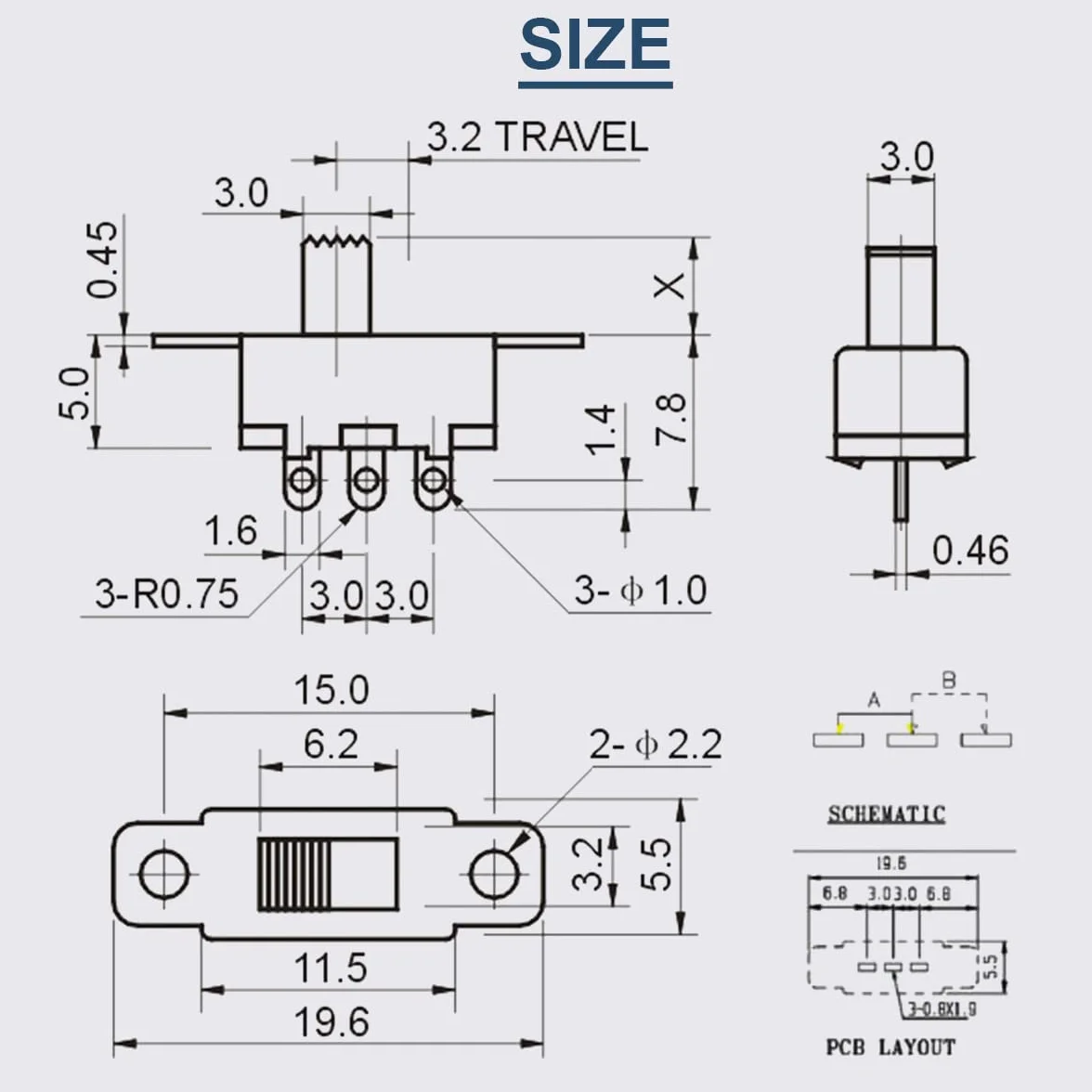 20 sztuk pionowych przełączników przesuwnych z wysokim przyciskiem SPDT 3 piny 2 pozycje 1P2T 5 mm SS12D10 & SS12F15 mikro-mini przełącznik dźwigniowy do montażu na płycie do zabawek/sprzętu
