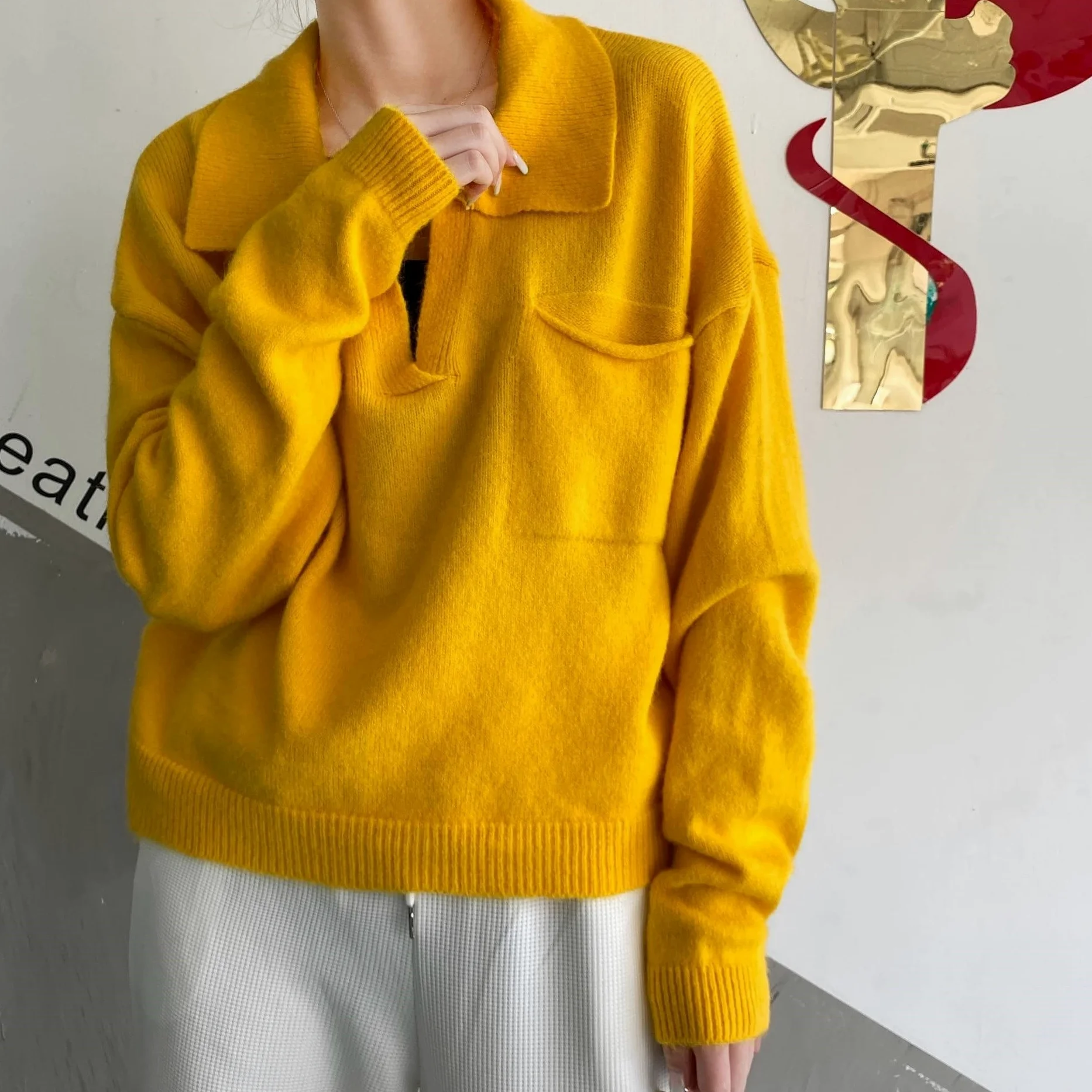 Swetry zimowe Swetry damskie Luźny gruby kaszmirowy sweter Sweter damski sweter oversize (kolor: żółty, rozmiar: jeden rozmiar) (żółty jeden rozmiar)