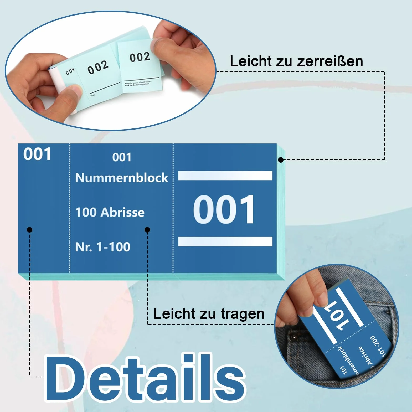 Blok z podwójnymi numerami 1-100 cyfr 5 x 10 cm, blok numeryczny, loteria, podwójne numery, luźne, numerowane, luźne, Tombola, blok z podwójnymi numerami (niebieski)