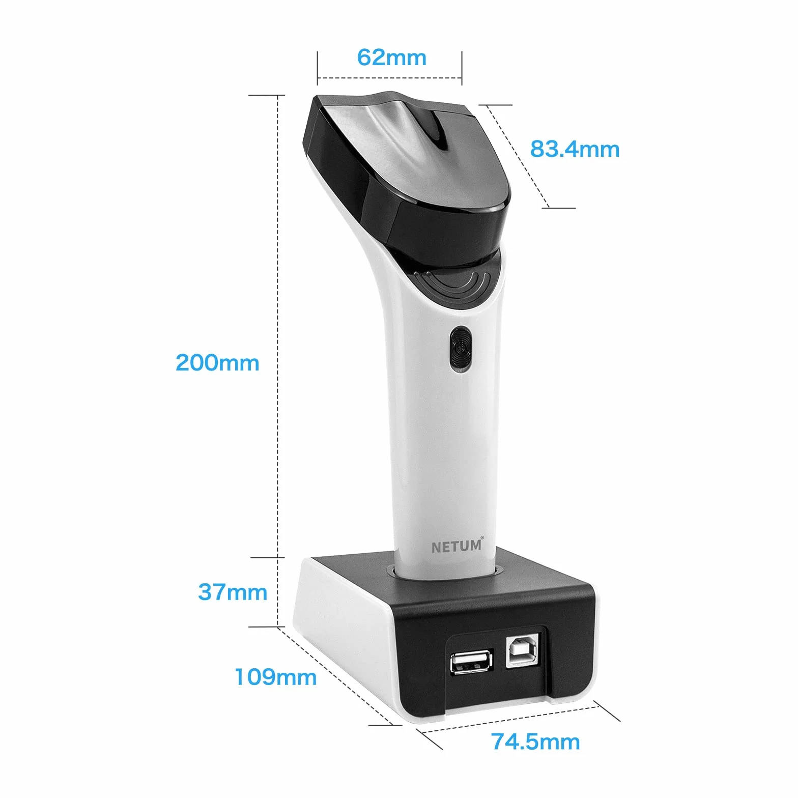 NETUM Bezprzewodowy skaner kodów kreskowych 2D Bluetooth z podstawką ładującą, bez użycia rąk, automatyczny czytnik kodów kreskowych 1D 2D QR pdf417, działa z MAC OS, Windows, iOS, Android - DS7500