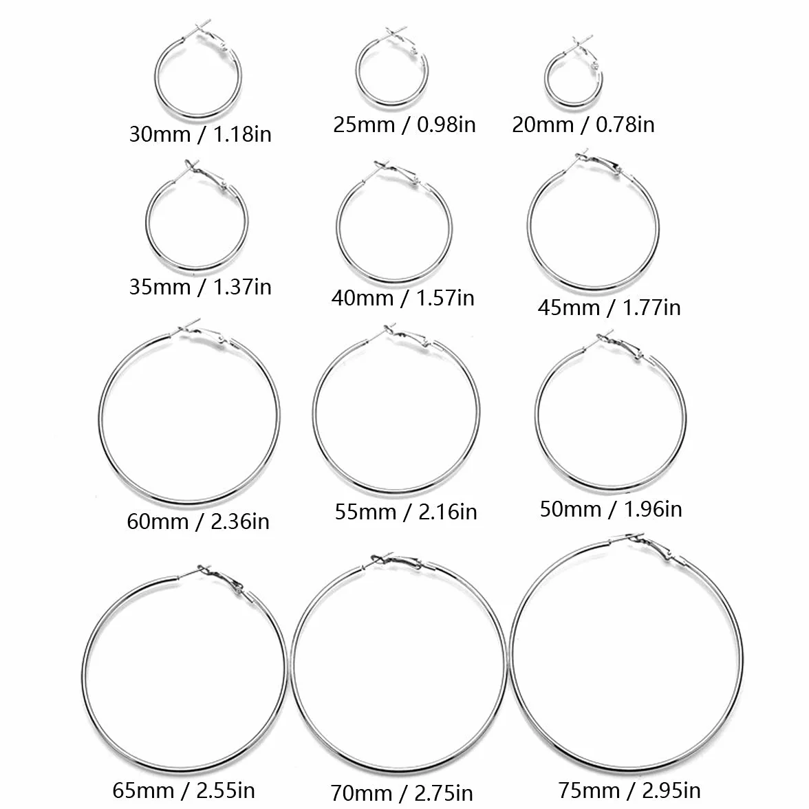 LEEQ 12 par kolczyków Hoop Piercing Kolczyki kółka ze stali nierdzewnej Zestaw kolczyków dla kobiet dziewcząt, 12 rozmiarów, 20-75 mm przez LEEQ