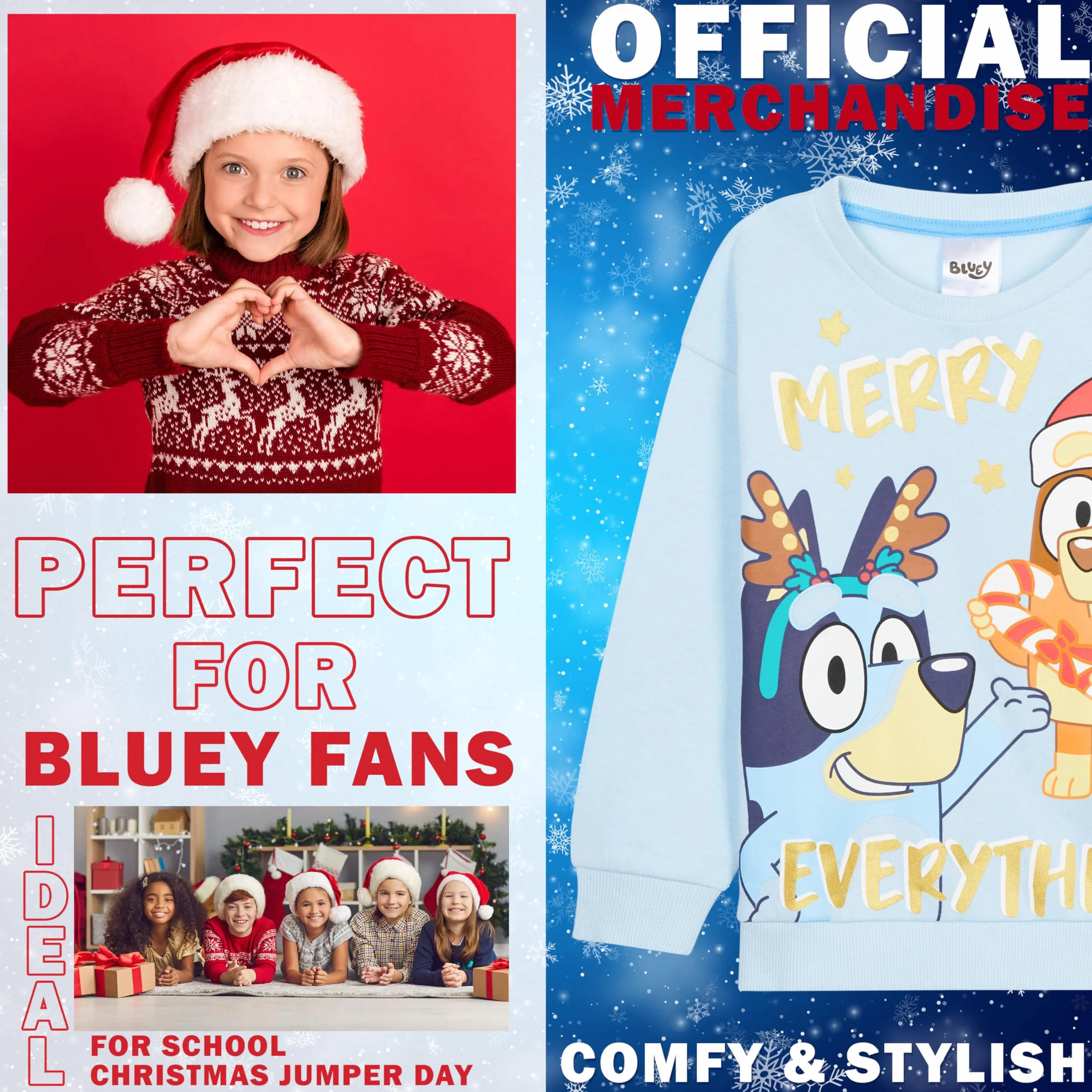 BlueY Dziewczęcy sweter bożonarodzeniowy, przytulny sweter dziecięcy z motywem – prezent dla dzieci