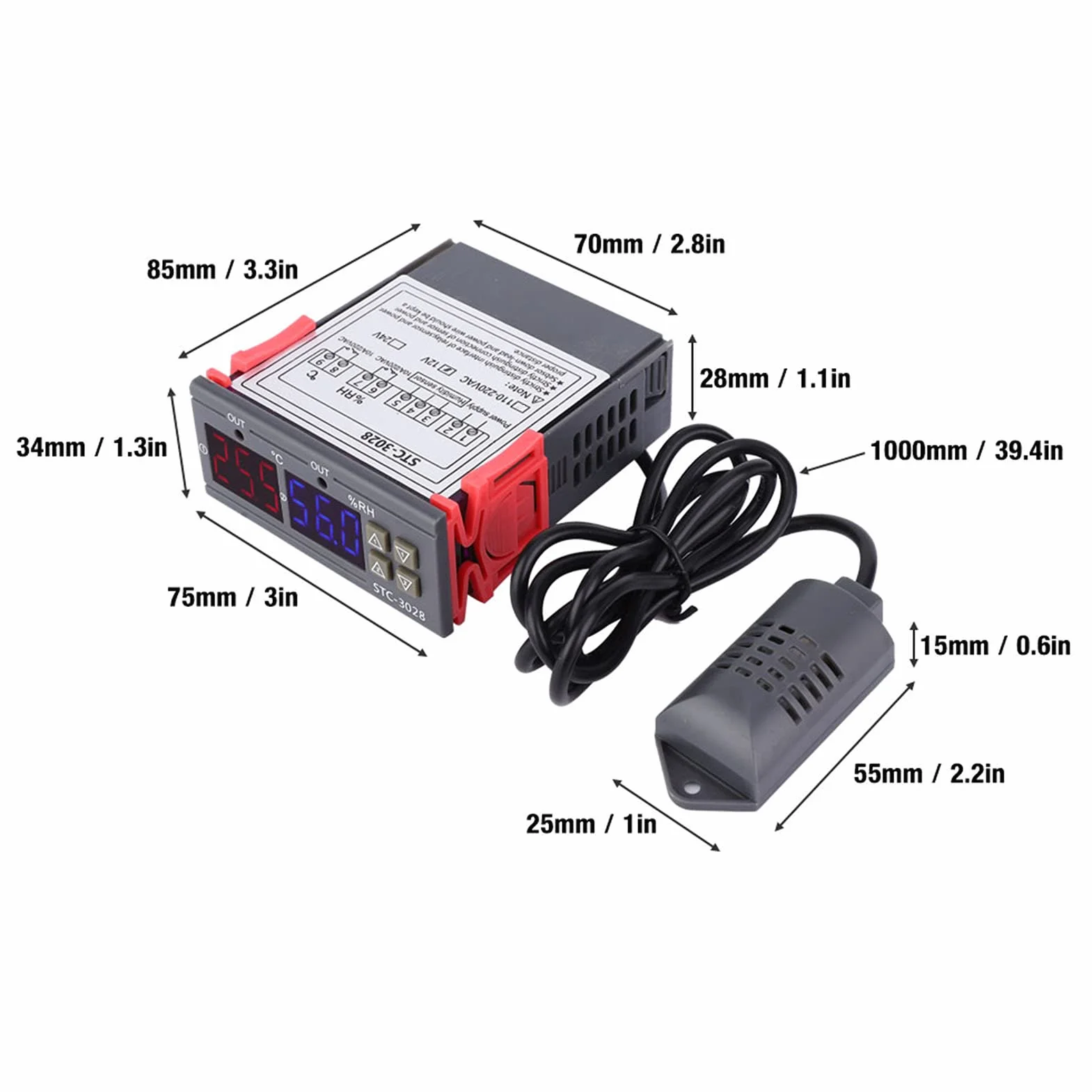 STC-3028 Regulacja Temperatury 12 V/24 V/110 V/220 V Cyfrowy Wyświetlacz Miernik Temperatury i Wilgotności ze Zintegrowanym Czujnikiem(12V)