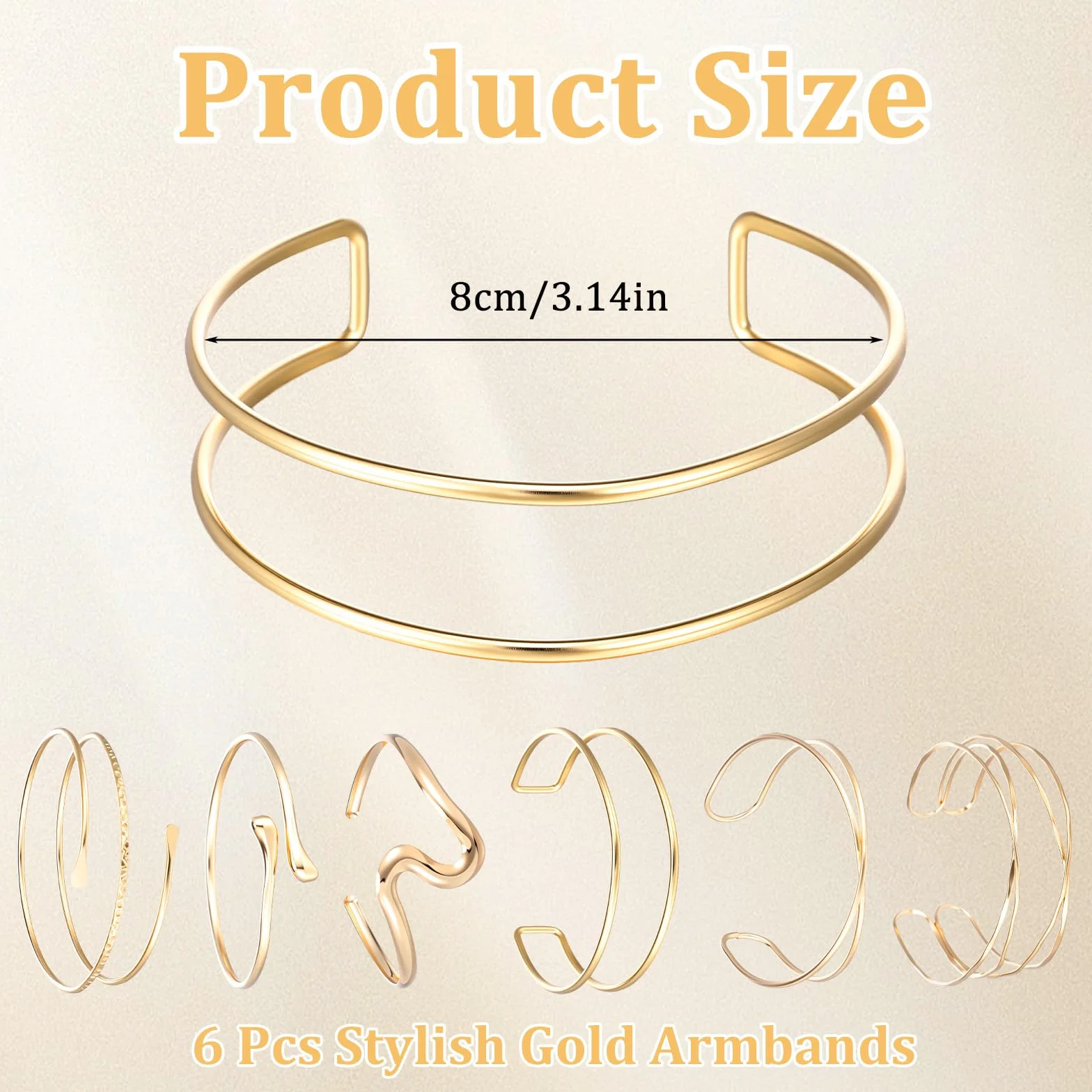 TIESOME 6 sztuk złotych bransoletek na ramię, 8 cm, regulowana bransoletka, złota, minimalistyczna, boho, punkowa, krętlista, grecka bransoletka, zestaw delikatnych prezentów dla dziewcząt
