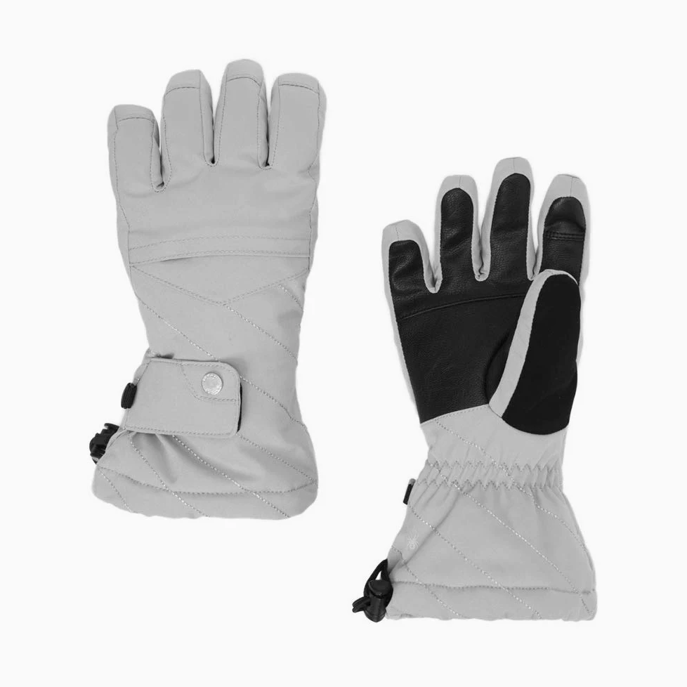Spyder Syntetyczne rękawiczki narciarskie, dziewczęce, rozmiar L, srebrne