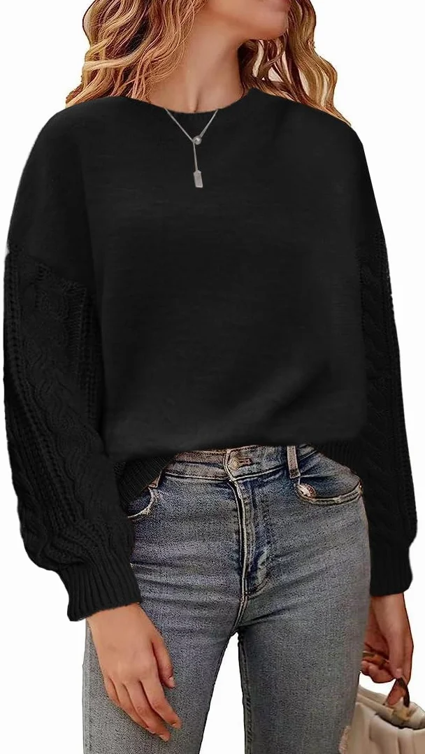 JFAN Damski zimowy sweter z okrągłym dekoltem luźny luźny sweter damski elegancki sweter
