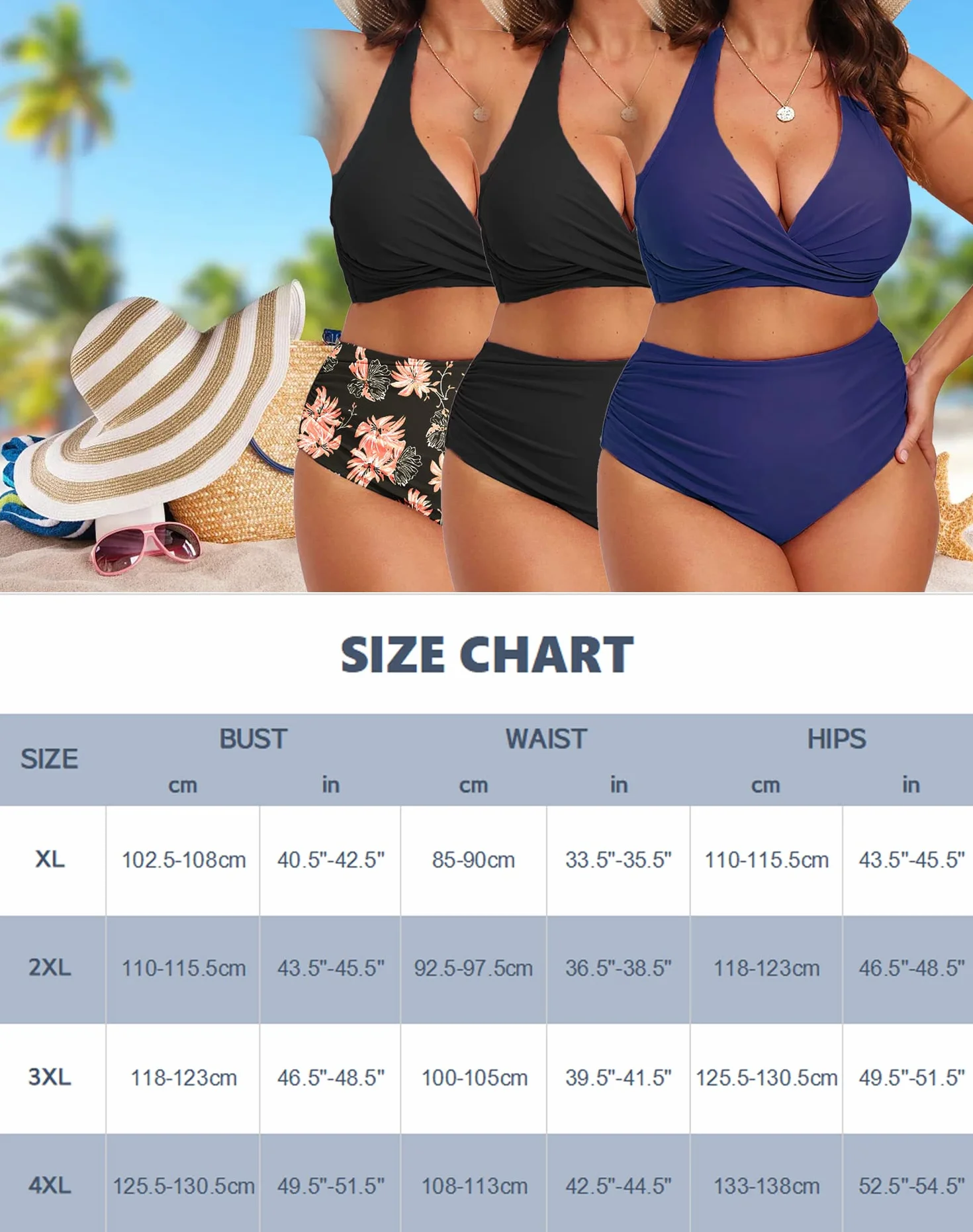 CheChury Damski zestaw bikini w dużych rozmiarach, wiązane na szyi, moda kąpielowa, dekolt w kształcie litery V, wyszczuplające brzuch, dwuczęściowy strój kąpielowy ze sznurowaniem na plecach