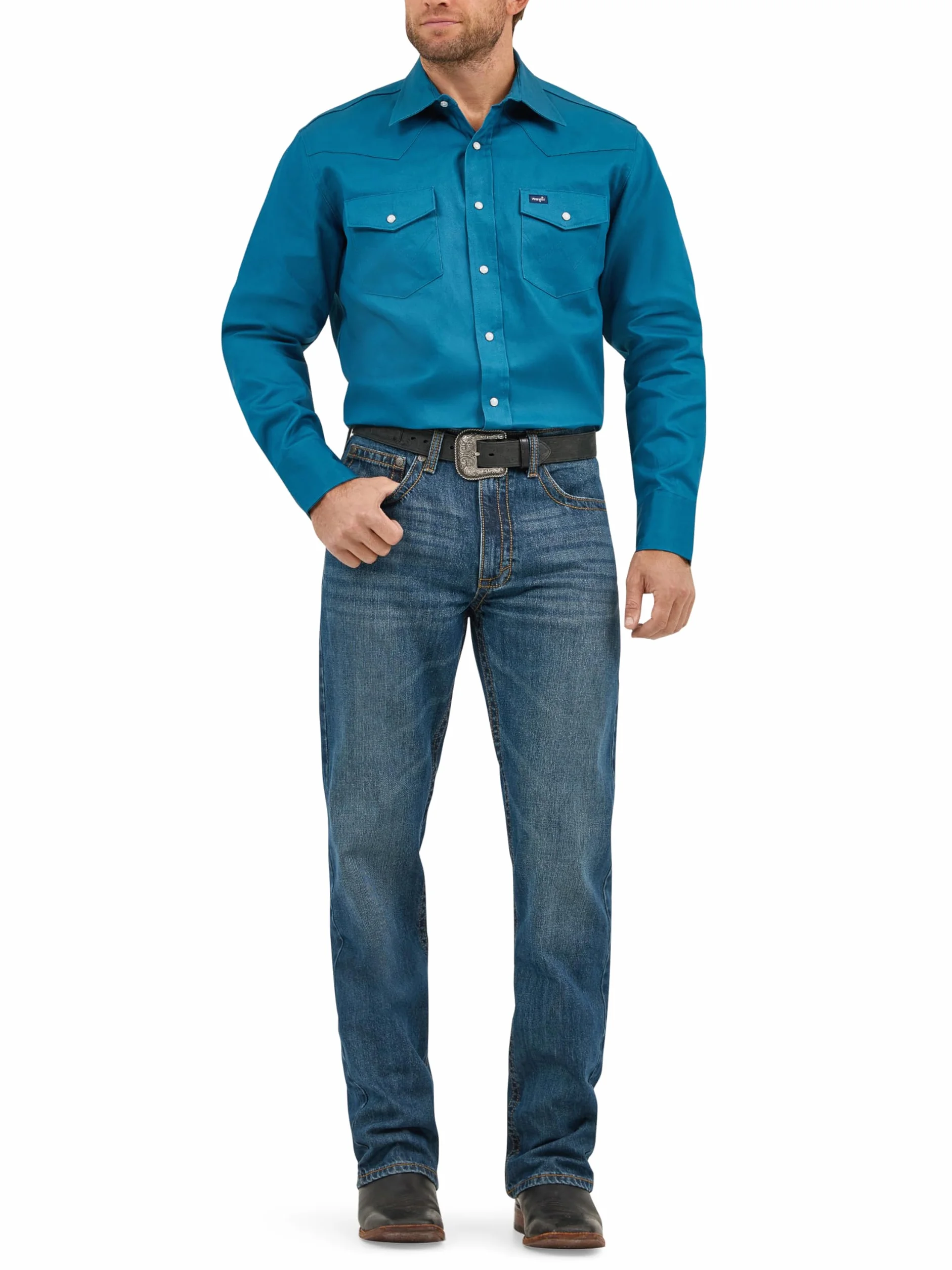 Wrangler Męska koszula robocza z długim rękawem kowbojskim, mocne wykończenie