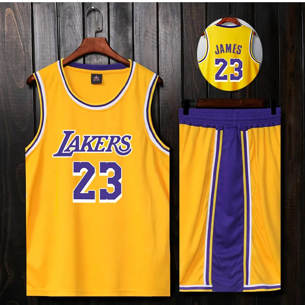 Koszulka do koszykówki dla fanów Lebron Raymone James No.23 Lakers, koszykówka, bez rękawów, garnitur dla dzieci i dorosłych, czarno-fioletowa, sportowa koszulka + szorty, młodzieżowa, biała, żółta
