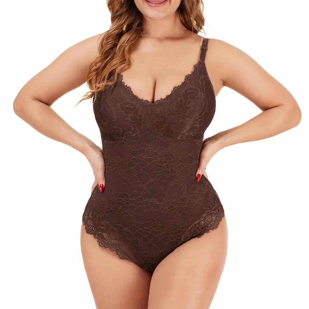 LYGBAOFUL Body damskie Solidny dekolt w serek Koronkowa bielizna Tank Top Seksowne stringi Bielizna modelująca talię