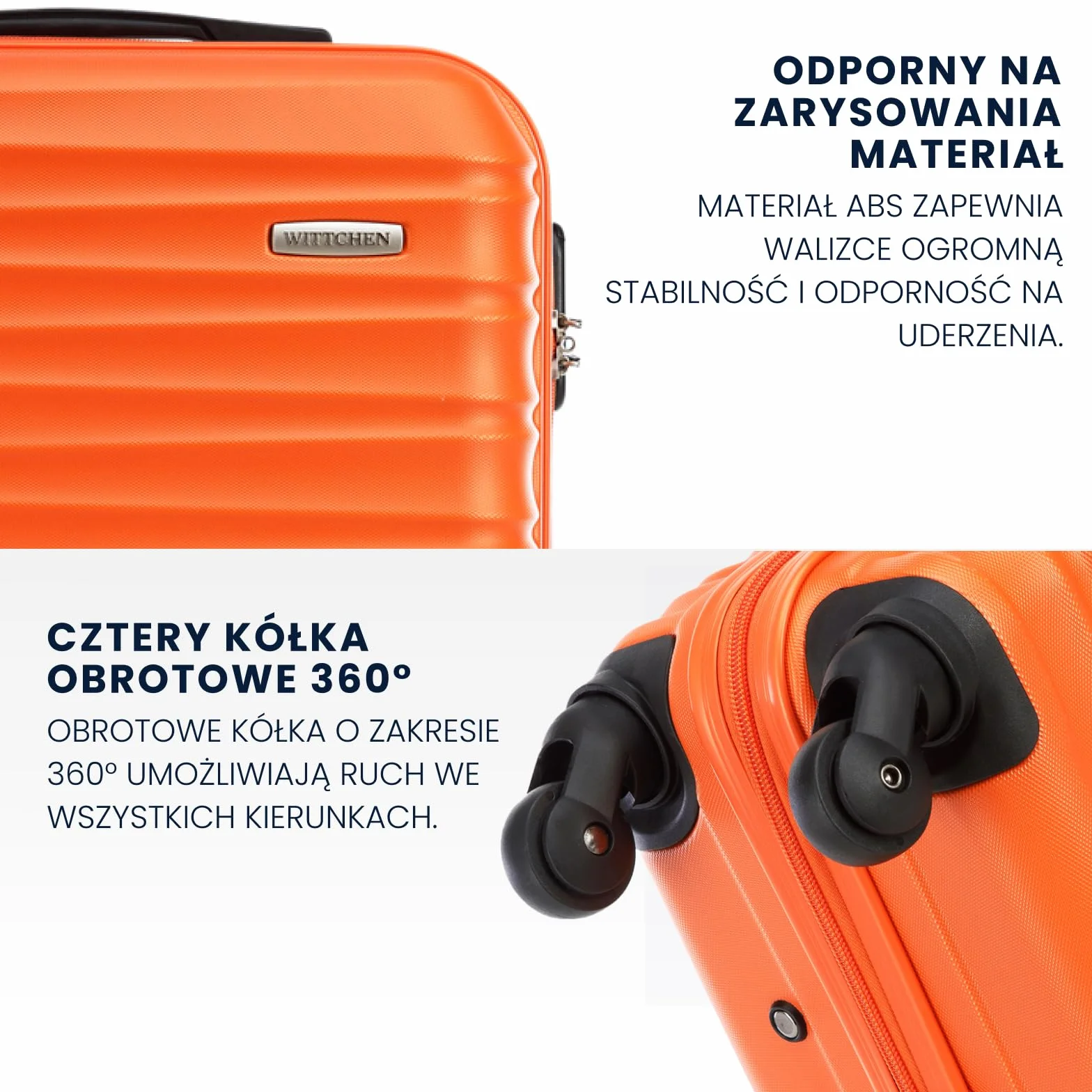 WITTCHEN GROOVE Line Średnia walizka podróżna ABS twardy bagaż zamek szyfrowy teleskopowa rączka 4 kółka rozmiar M pomarańczowy
