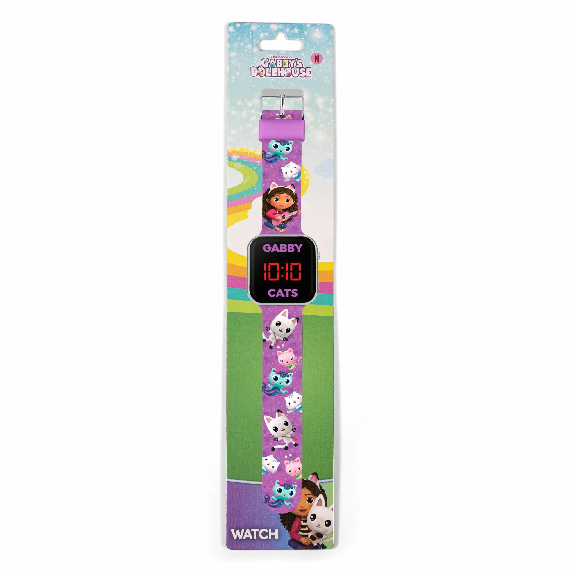 Disney Dziewczęcy cyfrowy zegarek kwarcowy z plastikowym paskiem GAB4033, Fioletowy nadruk, pasek