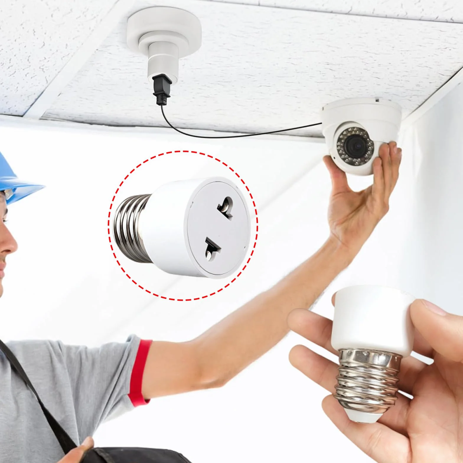 Oprawka do lampy E27, 2 sztuki, adaptery do gniazda żarówki, przykręcane, gwint E27, przedłużenie 5 cm, na balkon, werandę, garaż, kamerę, taras, dekoracyjne, 2-biegunowe, białe [klasa energetyczna A]