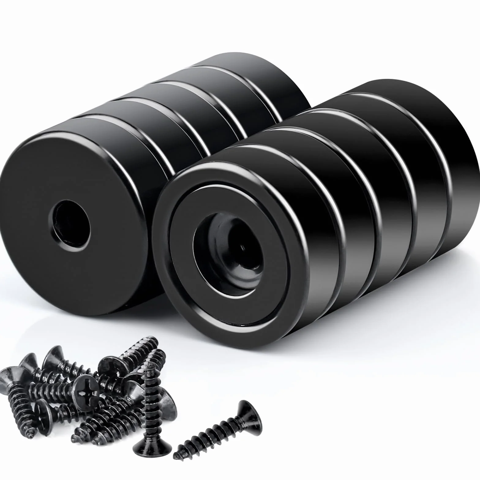 Magnesy neodymowe, bardzo mocne, czarne, 16 x 5 mm, z otworem i kapsułką, siła 8 kg, magnes z łbem wpuszczanym, ze śrubami, silne magnesy do kuchni, lodówki, łazienki, biura, magazynu, 10 sztuk