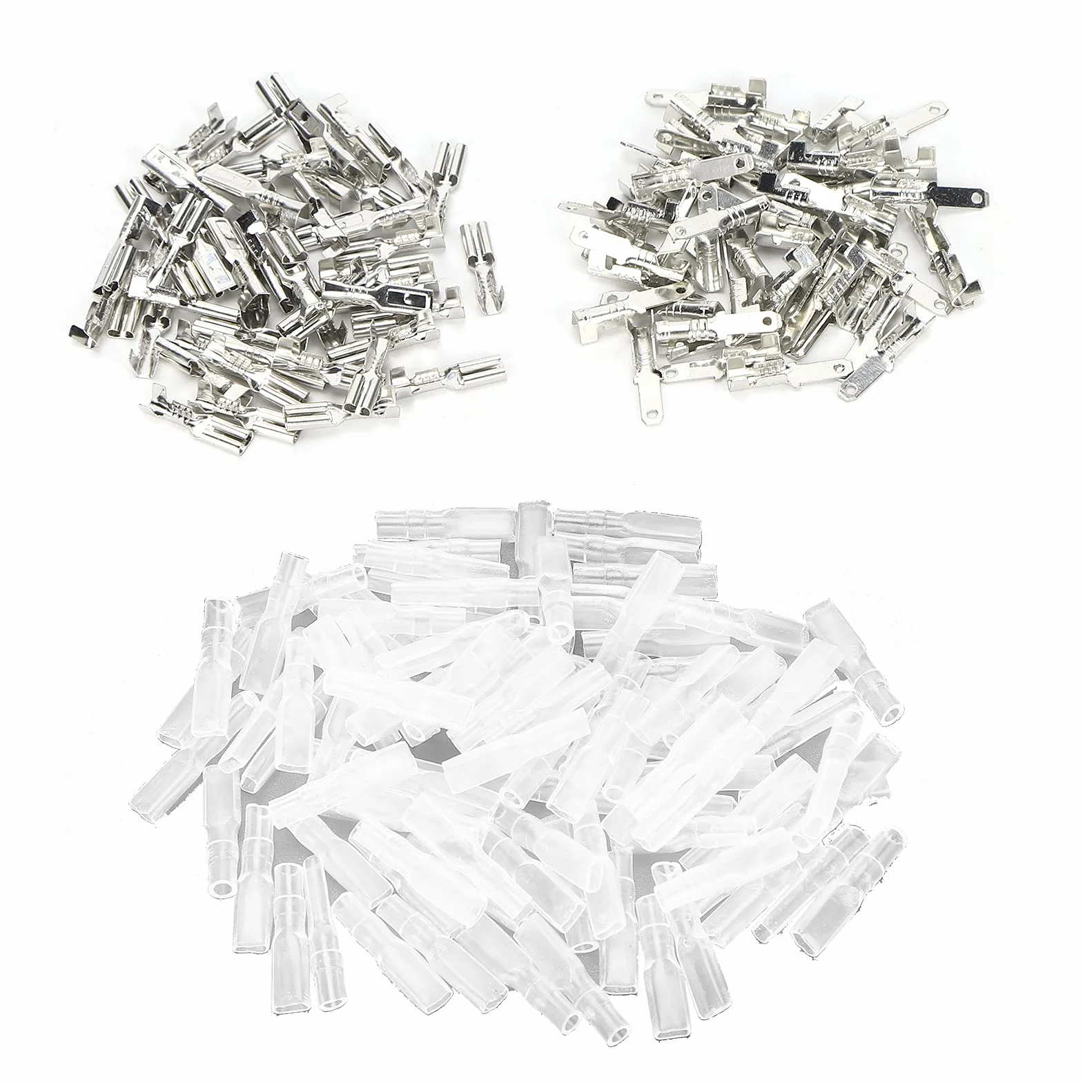Spade Crimp Terminals Kobieta Mężczyzna 50 Sztuk/Każdy z 100 Sztuk Rękawów Izolacyjnych 2,8 Mm Srebrne Szybkie Złącza