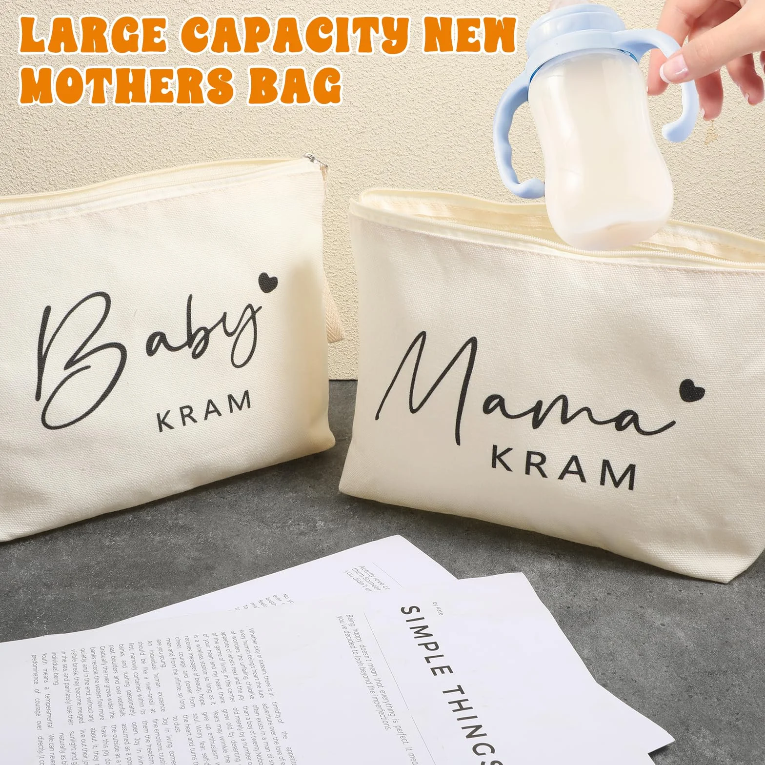 Bewudy 2 sztuki kosmetyczki, dla mamy, dziecka, prezent dla przyszłych matek, z zamkiem błyskawicznym, dla matki, na baby shower, prezent dla kobiet w ciąży