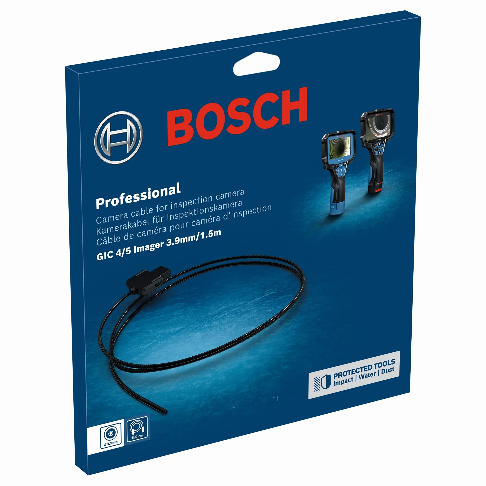Bosch Professional Kabel Kamery GIC 4/5 Imager 3,9 mm, do Kamery Inspekcyjnej GIC 12V-5-27C i Kamery Inspekcyjnej GIC 12V-4-23C, Długość 1,5 m, Średnica 3,9 mm