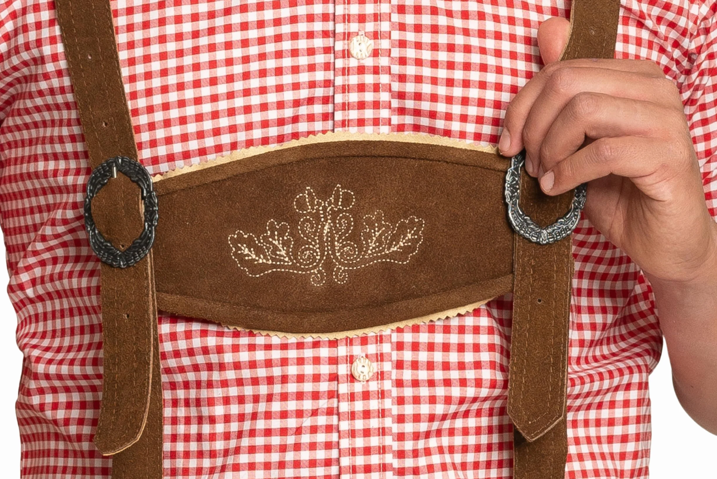 Tannhauser Krótkie skórzane spodnie Flachau z szelkami 100% skóra bydlęca ciemnobrązowe męskie rozmiar XS-5XL
