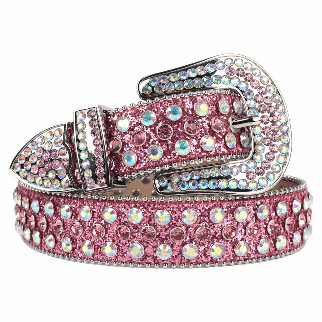 Różowy kryształ górski pasek damski męski jakość kryształ wysadzany paskiem mężczyzna kobiety Ceinture Femme Cinto De Strass do dżinsów deeratywne białe złoto 122 cm