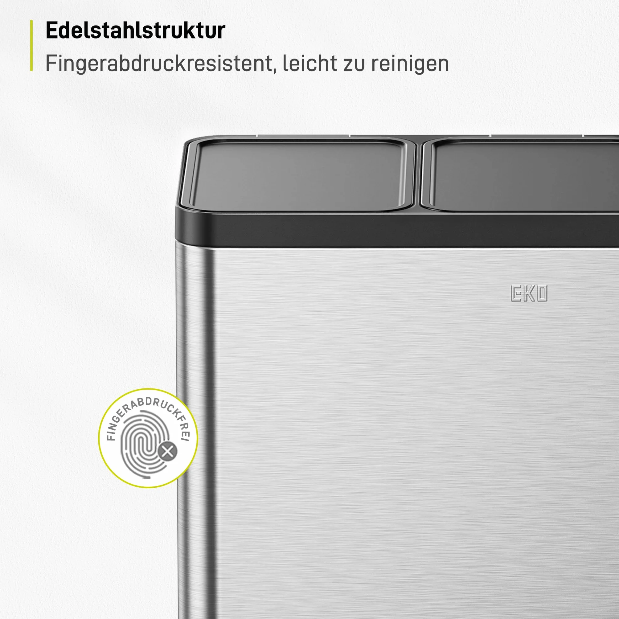 EKO Essential kosz na śmieci z 3 przegródkami, 3 x 20 l, system segregacji śmieci, w zestawie 20 worków na śmieci, duży kosz na śmieci z pokrywką, delikatne zamykanie i hermetyczny, szczotkowana stal