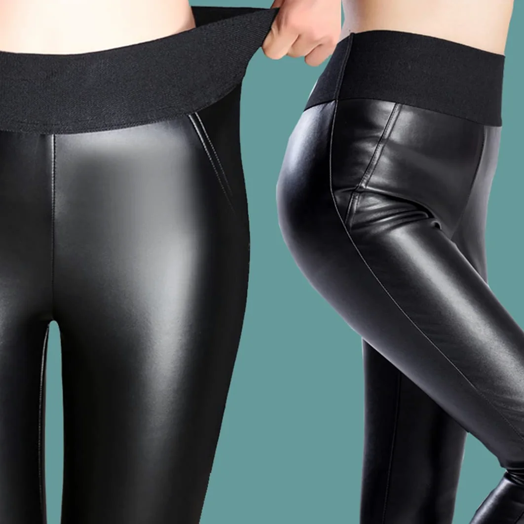 Damskie legginsy ze skóry PU Obcisłe spodnie Wąskie, wysokie, elastyczne spodnie ołówkowe pełnej długości (czarne 4XL)