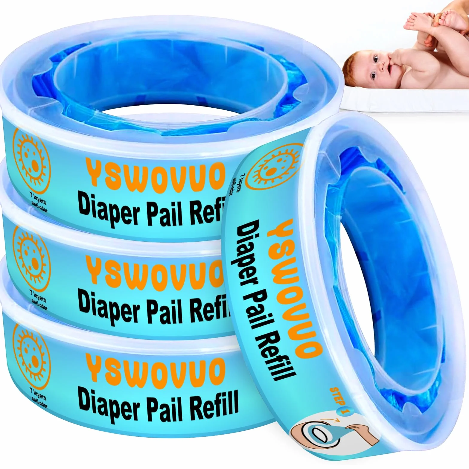 4 Sztuk Kaset Uzupełniających do Pojemników na Pieluchy, Foliowy Pojemnik Kompatybilny z Tommee Tippee, Angelcare, Ośmiokątny Pojemnik na Pieluchy, LitterLocker