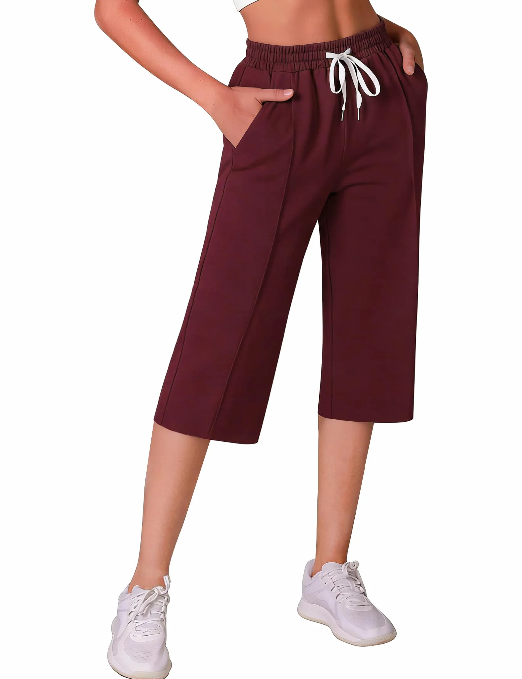 Spodnie do biegania damskie 3/4 długie spodnie treningowe z kieszeniami spodnie rekreacyjne spodnie sportowe spodnie dresowe dla kobiet dres treningowy spodnie ze sznurkiem