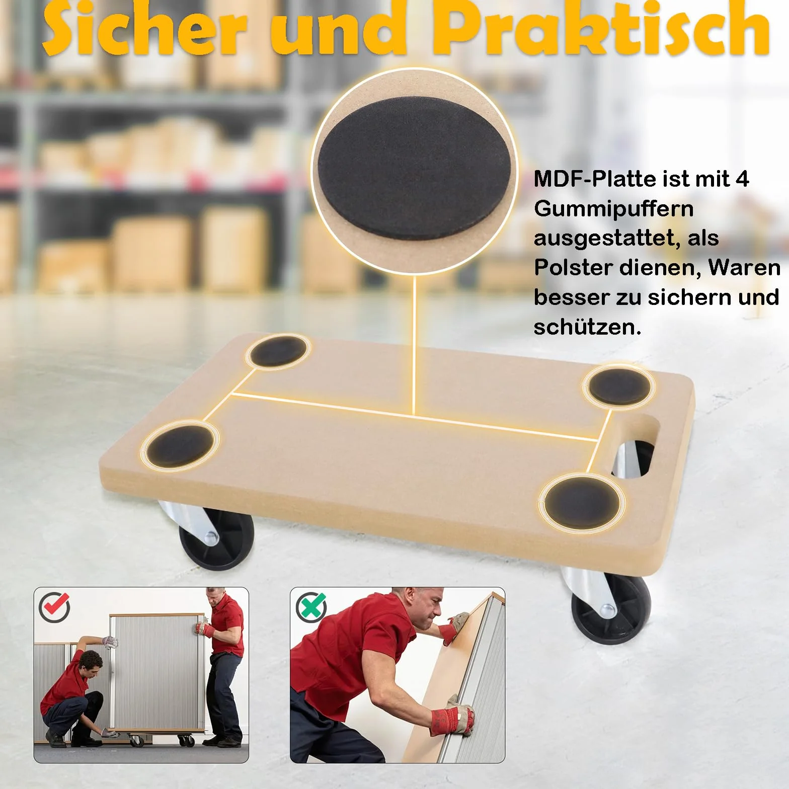 UISEBRT 2 rolki transportowe 580 x 290 x 108 mm, transport, z płyty MDF, do transportu mebli, do przeprowadzki, transportu mebli – nośność 200 kg
