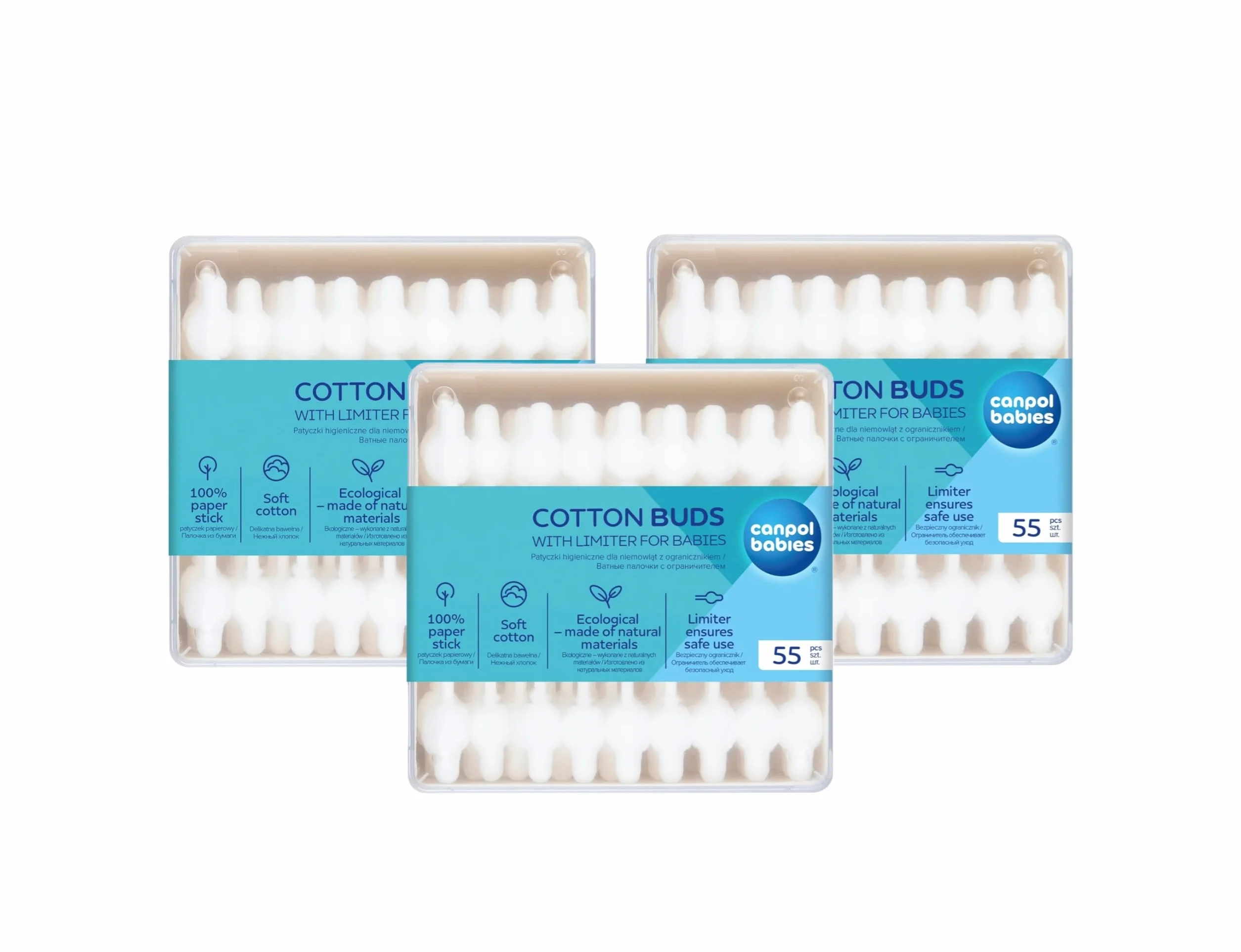 Canpol babies Patyczki higieniczne dla niemowląt 55 szt., Profilowany kształt, Papierowy patyczek, Produkt biodegradowalny (1 opakowanie, 55 szt.)