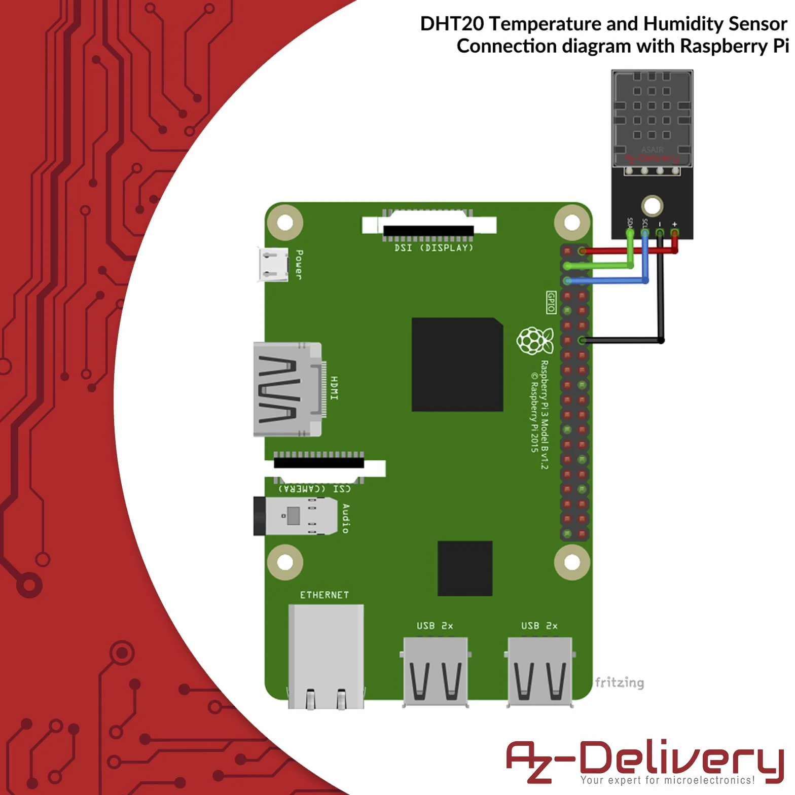 AZDelivery 3 x DHT20 Cyfrowy czujnik temperatury i czujnik wilgotności z interfejsem I2C 2,5V do 5,5V kompatybilny z Raspberry Pi Board dla projektów mikroelektronicznych DIY