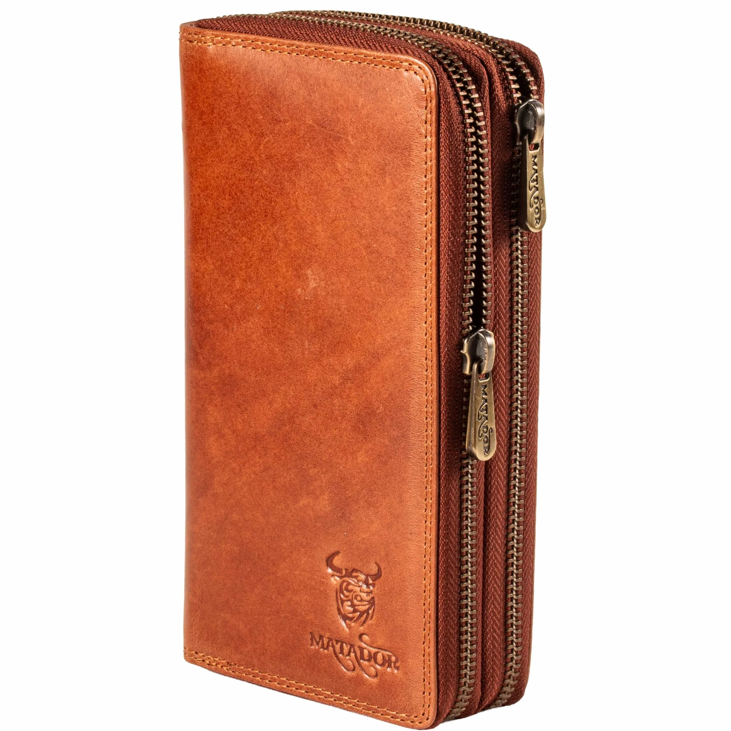 MATADOR Madrid portmonetka damska ze skóry w eleganckim pudełku prezentowym, elegancki portfel z blokadą RFID, luksusowy portfel damski, wiele przegródek na karty, braun konjak, MADRID CLASSIC
